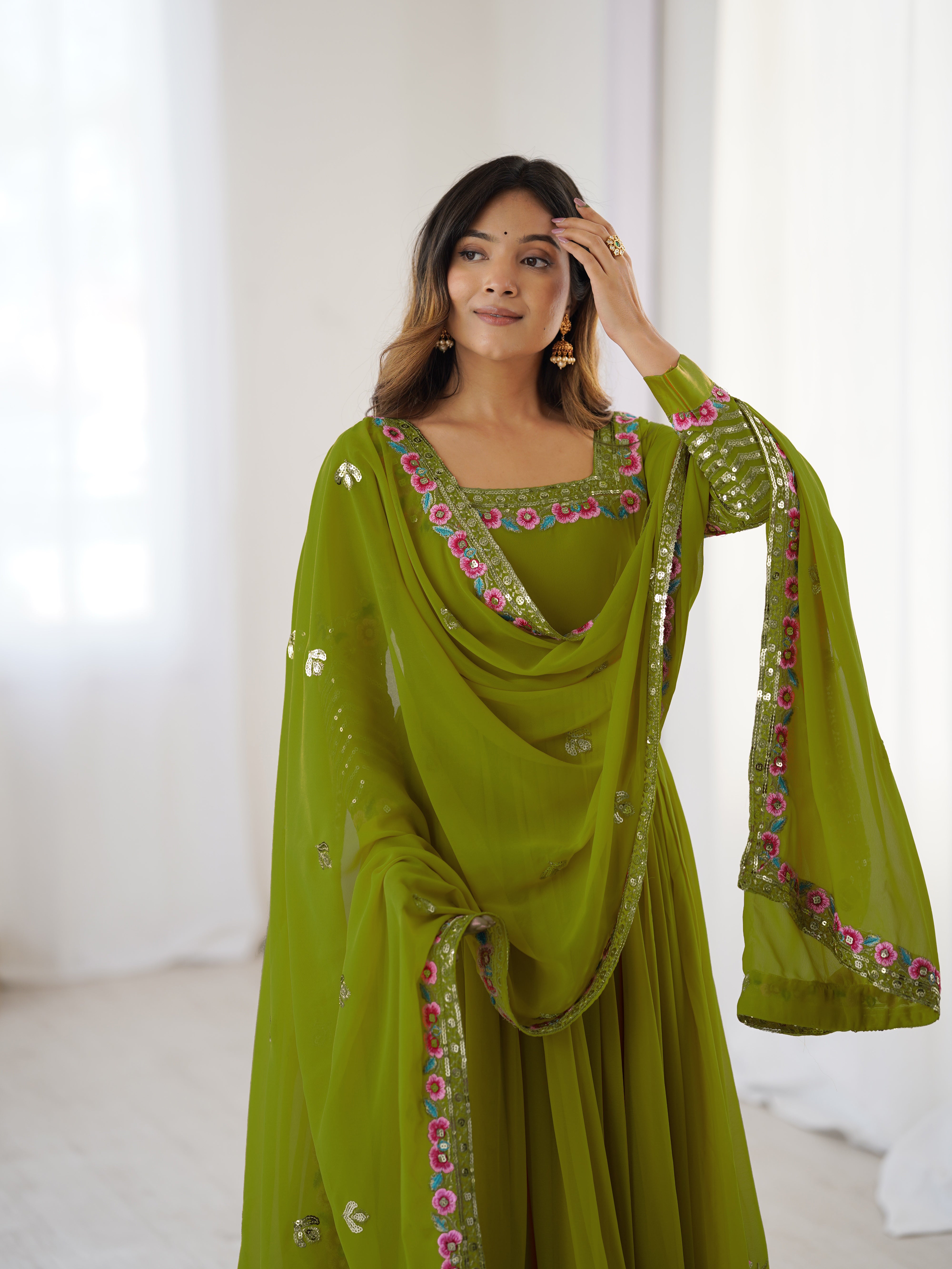 Women’s Floral Embroidered Anarkali Gown Set with Dupatta | Festive & Wedding Wear by Rajkanika