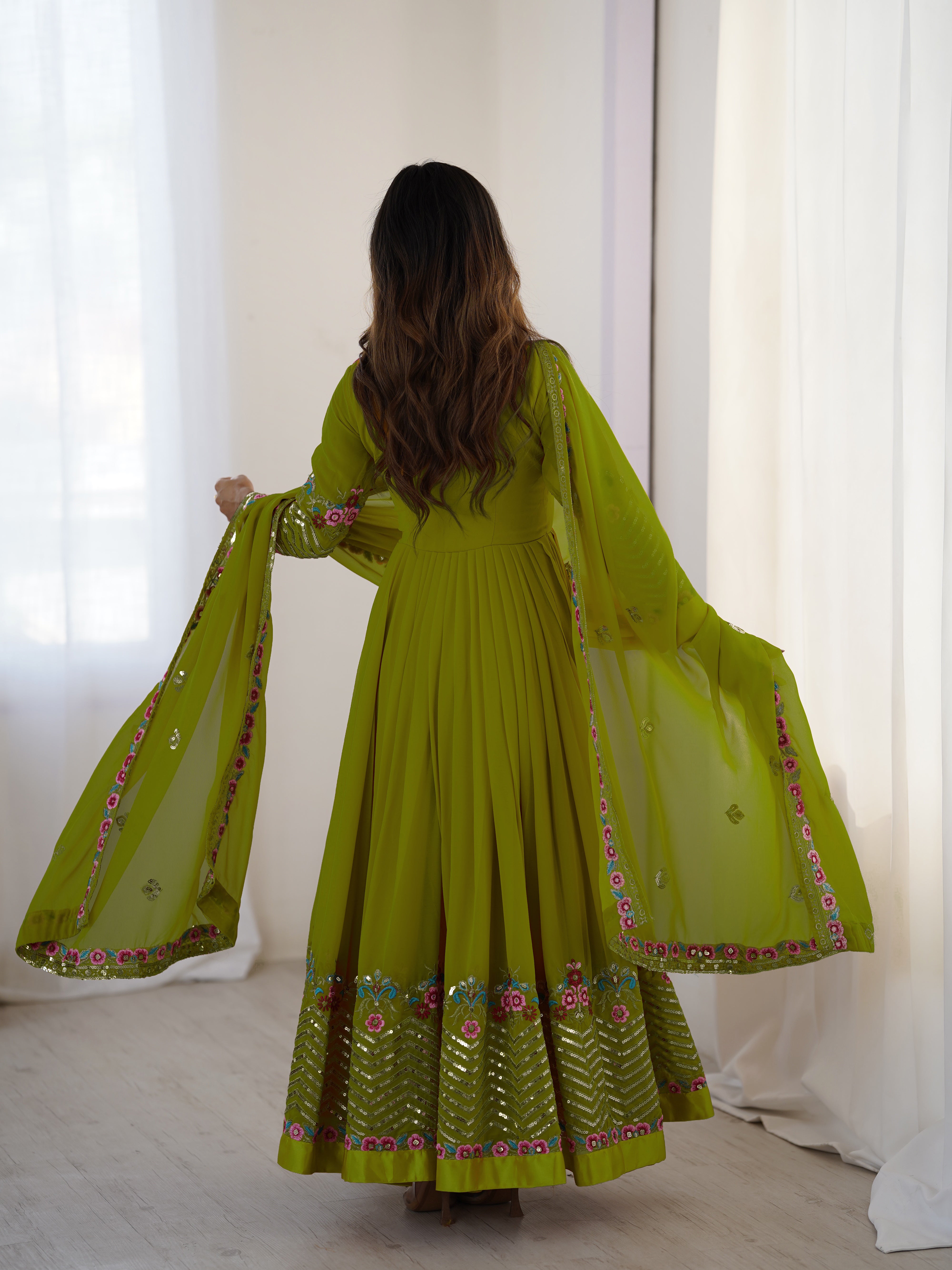 Women’s Floral Embroidered Anarkali Gown Set with Dupatta | Festive & Wedding Wear by Rajkanika
