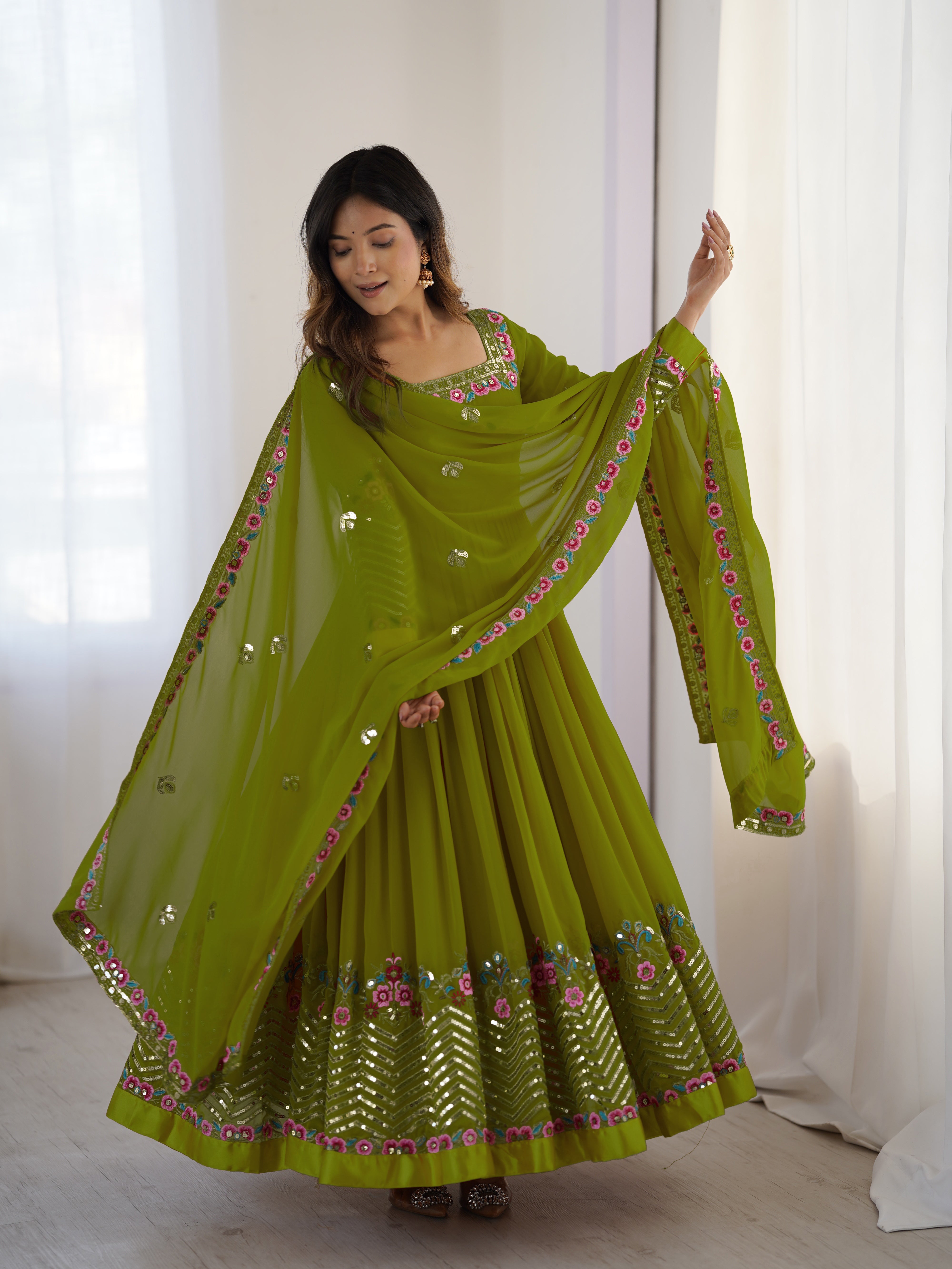 Women’s Floral Embroidered Anarkali Gown Set with Dupatta | Festive & Wedding Wear by Rajkanika