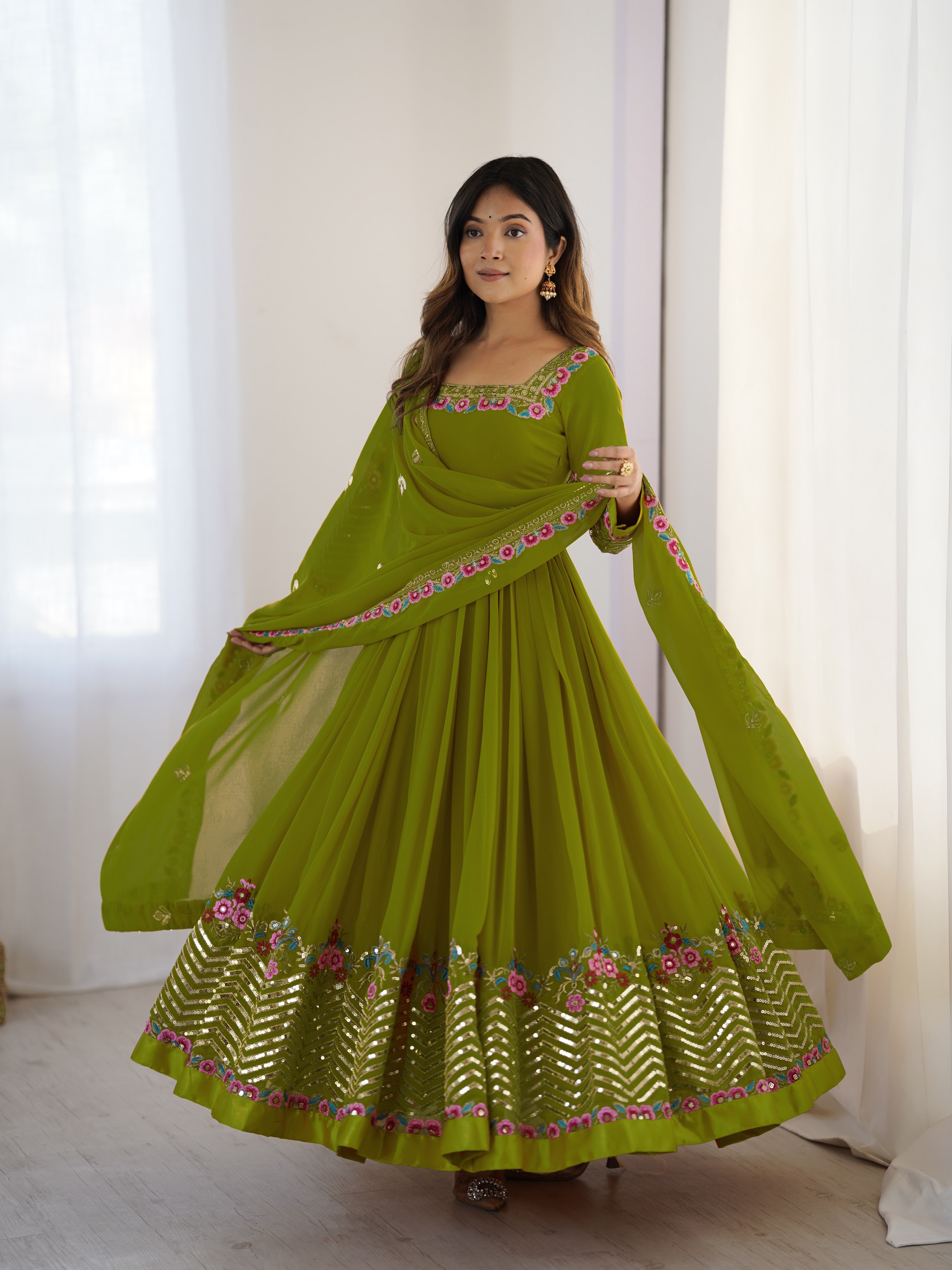 Women’s Floral Embroidered Anarkali Gown Set with Dupatta | Festive & Wedding Wear by Rajkanika
