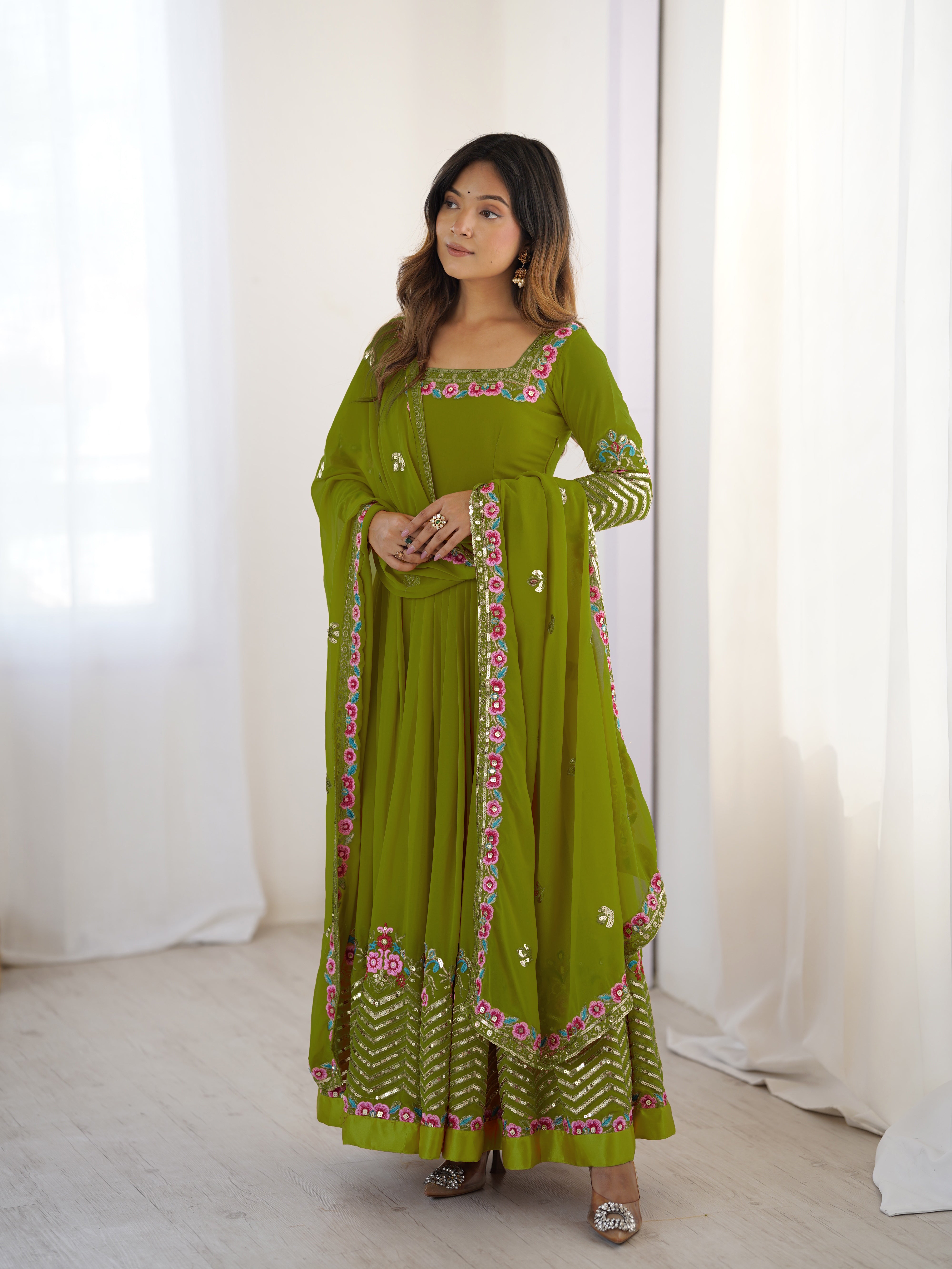 Women’s Floral Embroidered Anarkali Gown Set with Dupatta | Festive & Wedding Wear by Rajkanika