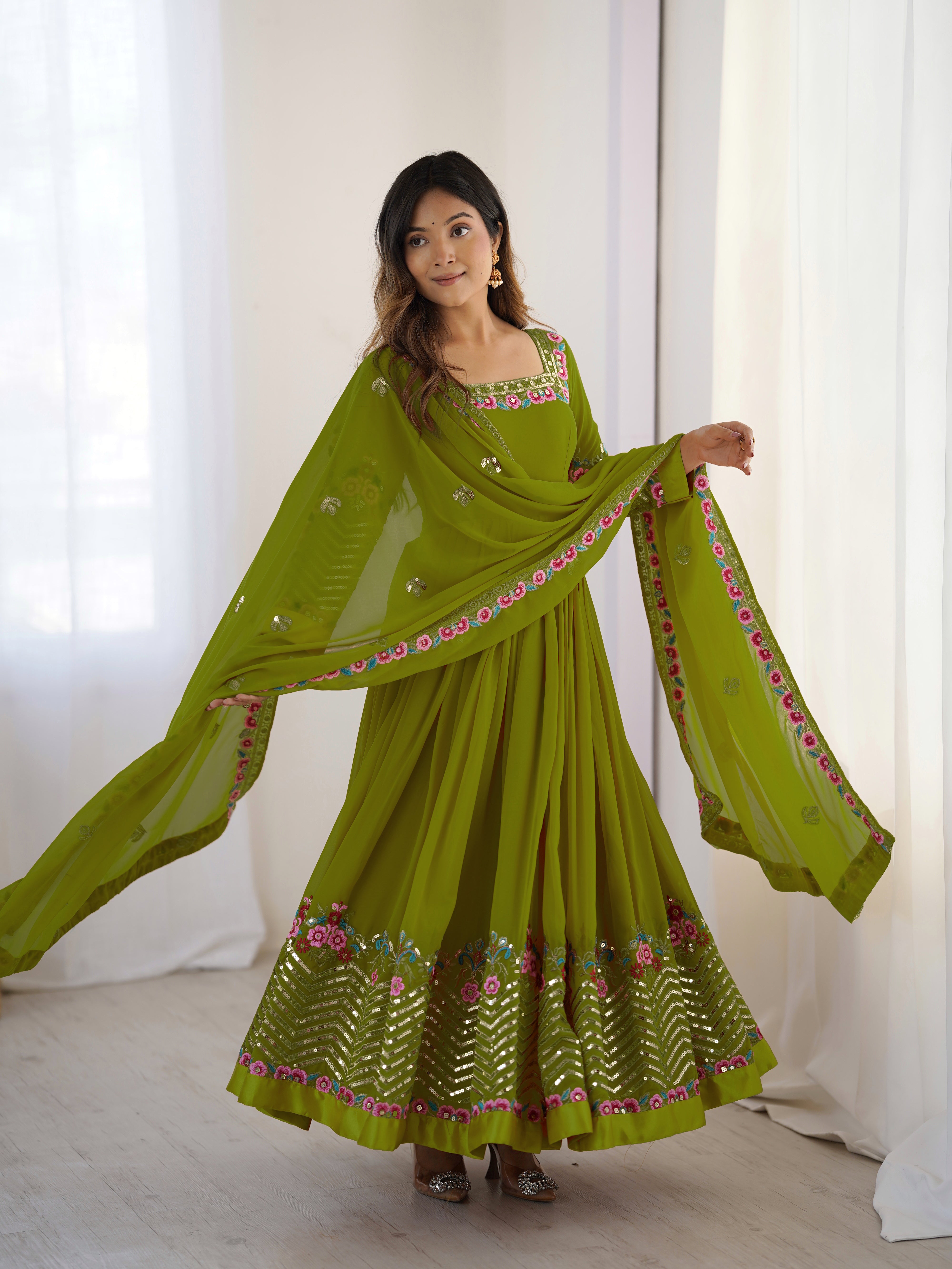 Women’s Floral Embroidered Anarkali Gown Set with Dupatta | Festive & Wedding Wear by Rajkanika