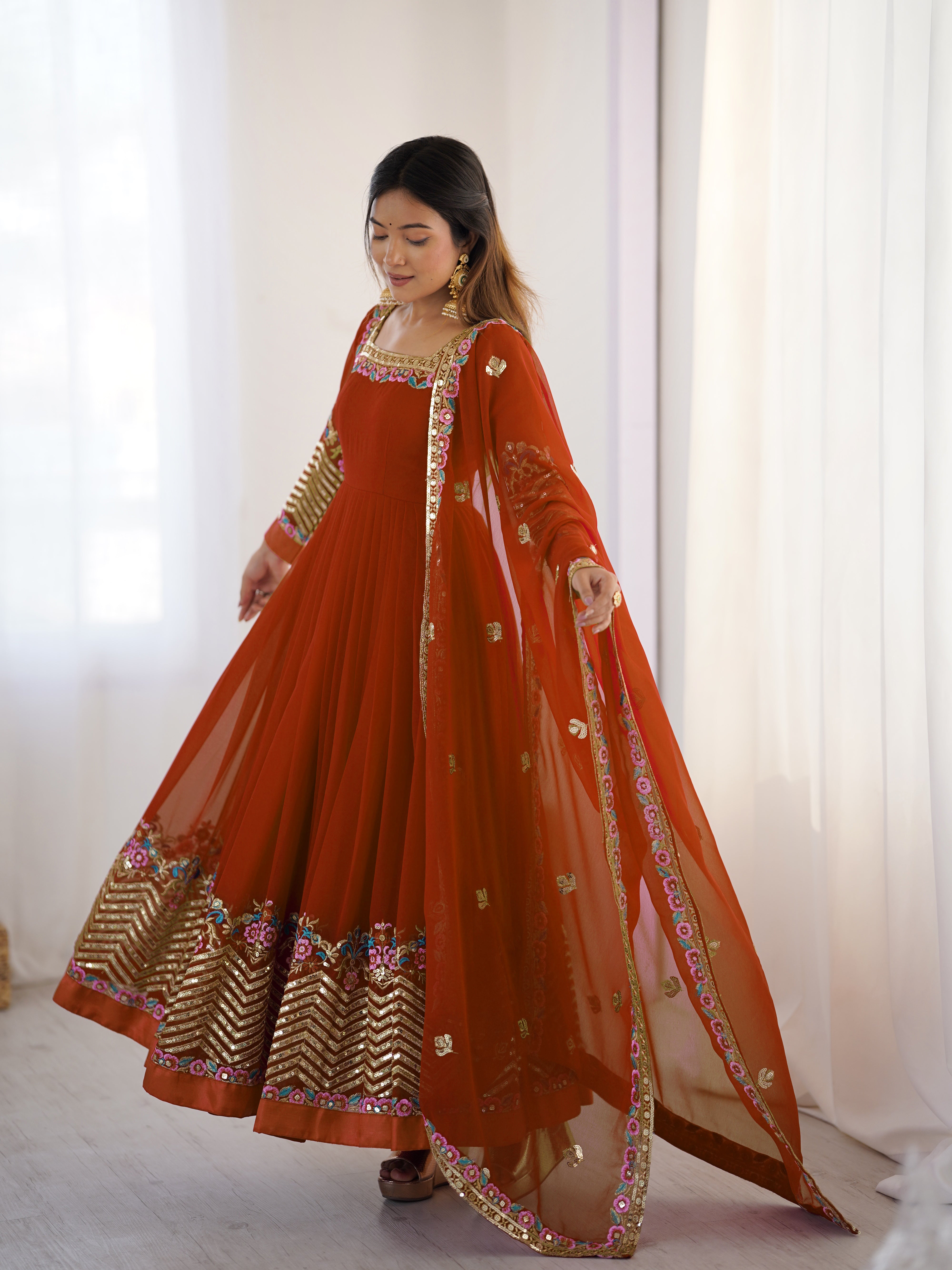 Women’s Floral Embroidered Anarkali Gown Set with Dupatta | Festive & Wedding Wear by Rajkanika