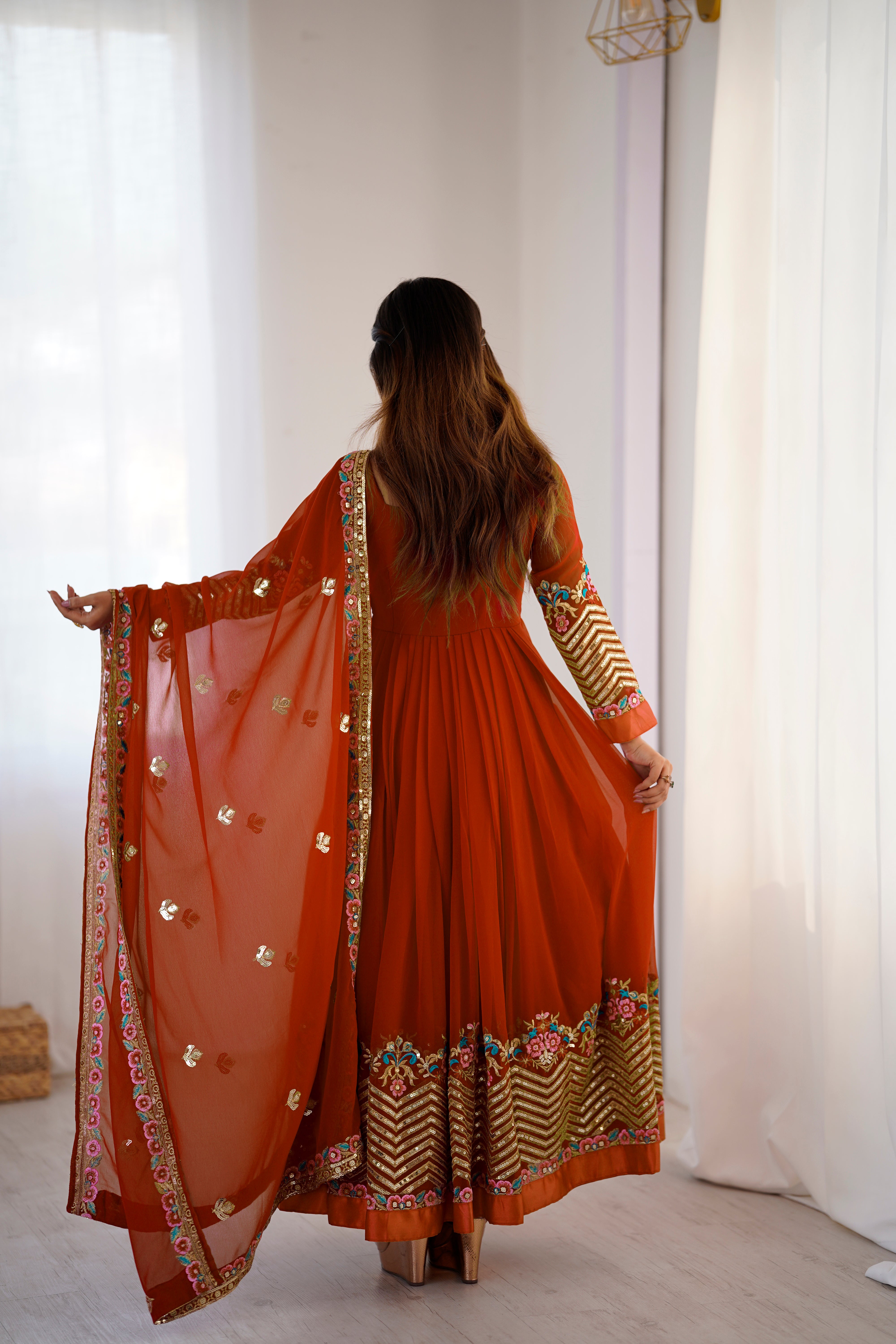 Women’s Floral Embroidered Anarkali Gown Set with Dupatta | Festive & Wedding Wear by Rajkanika