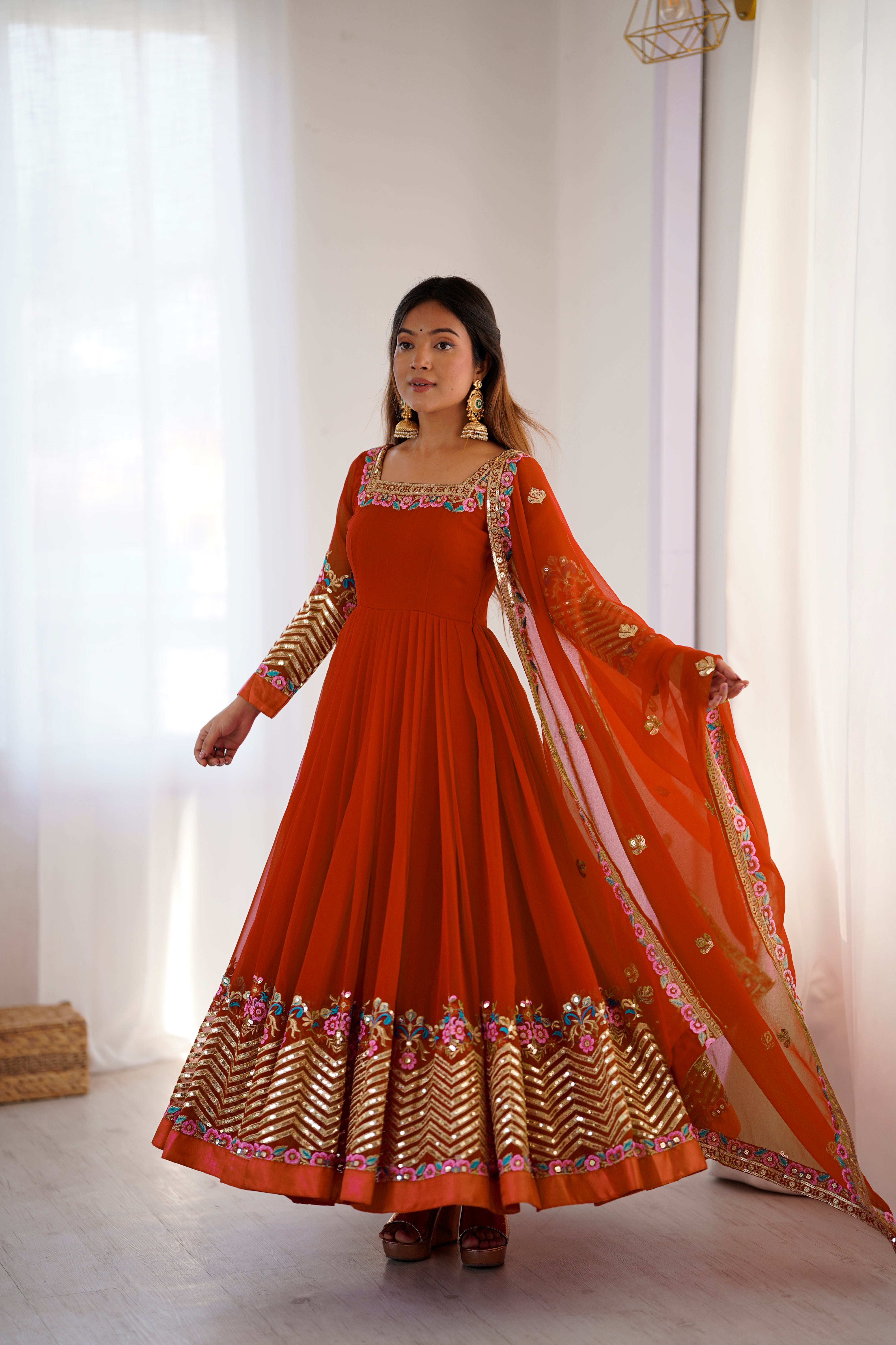 Women’s Floral Embroidered Anarkali Gown Set with Dupatta | Festive & Wedding Wear by Rajkanika