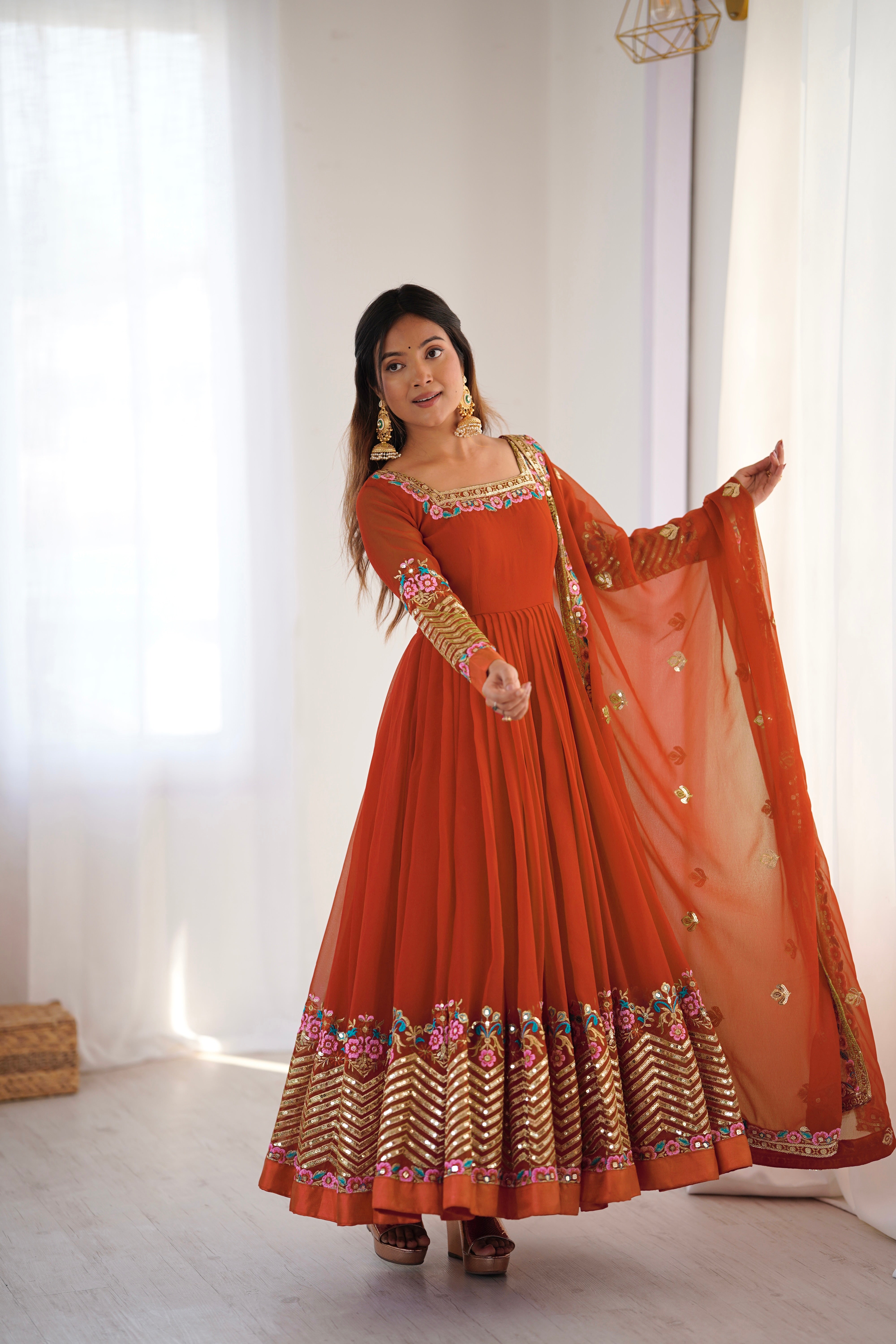 Women’s Floral Embroidered Anarkali Gown Set with Dupatta | Festive & Wedding Wear by Rajkanika