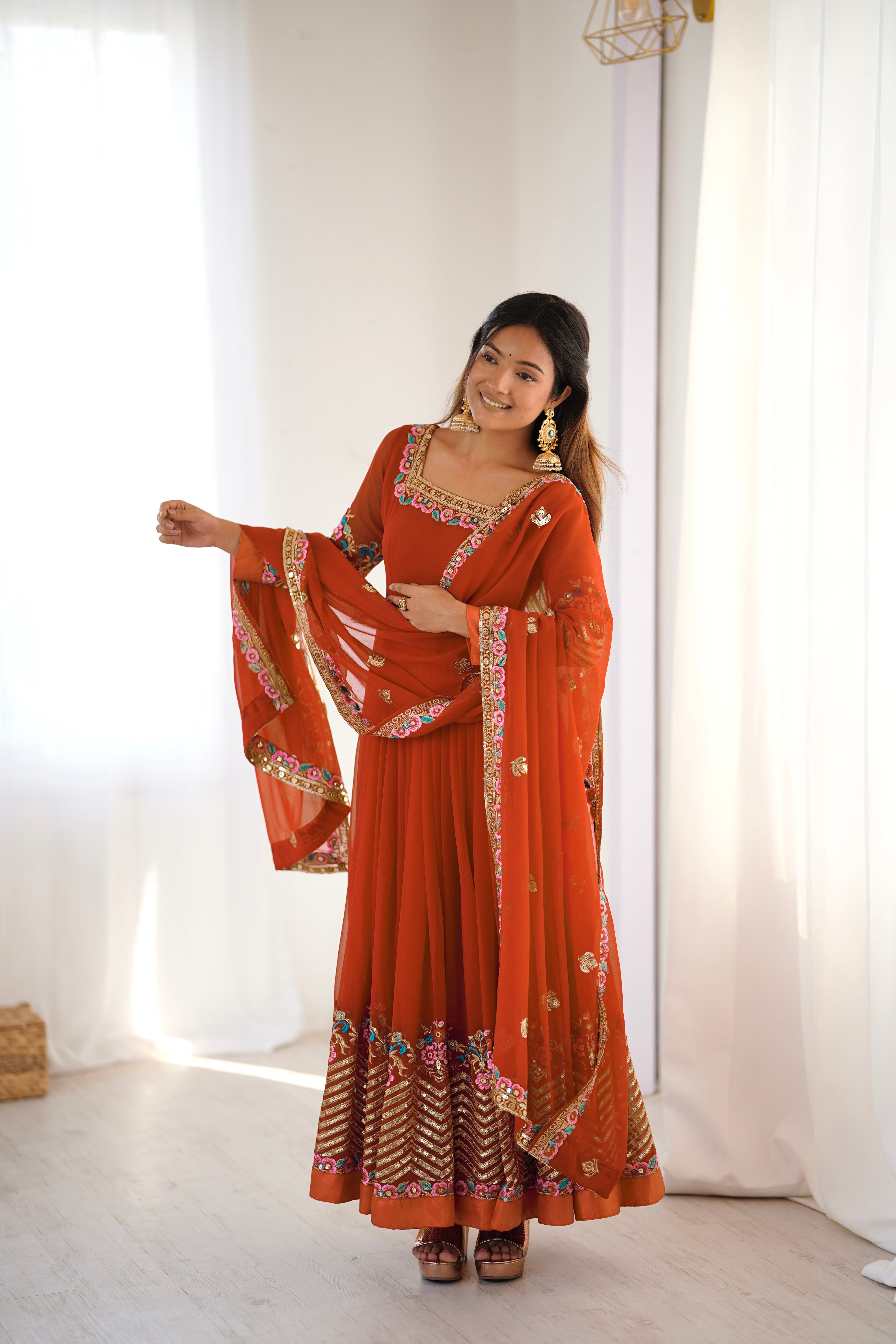 Women’s Floral Embroidered Anarkali Gown Set with Dupatta | Festive & Wedding Wear by Rajkanika