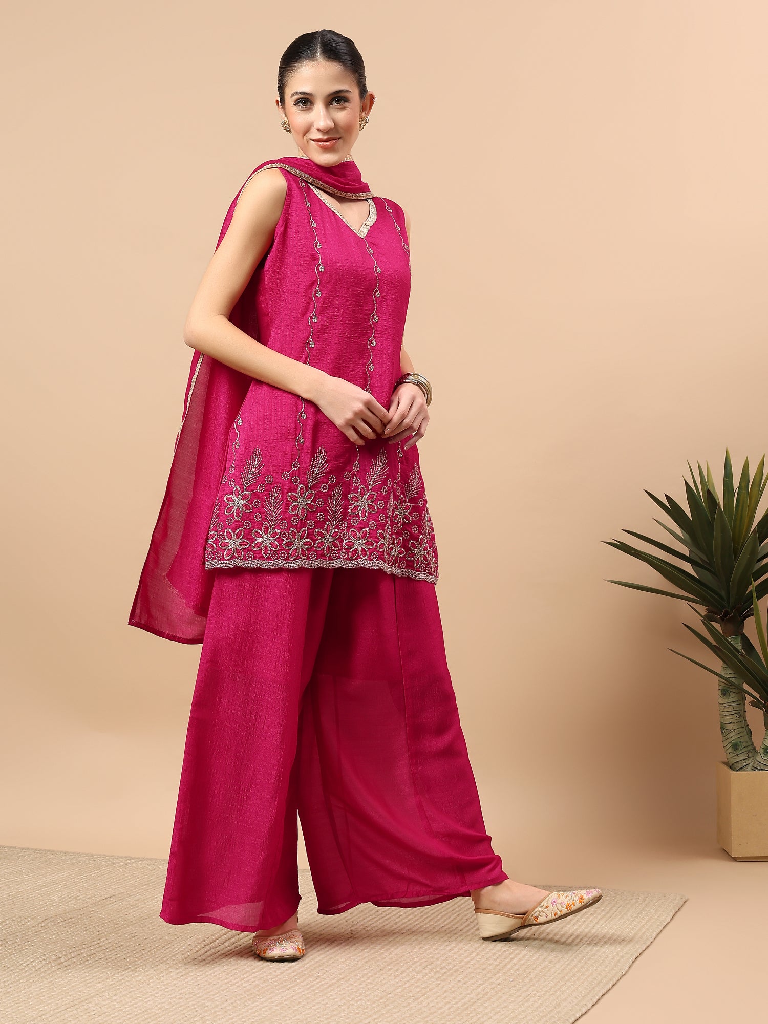 Women’s Embroidered Kurta Set with Palazzo & Dupatta | Festive Ethnic Wear by Rajkanika