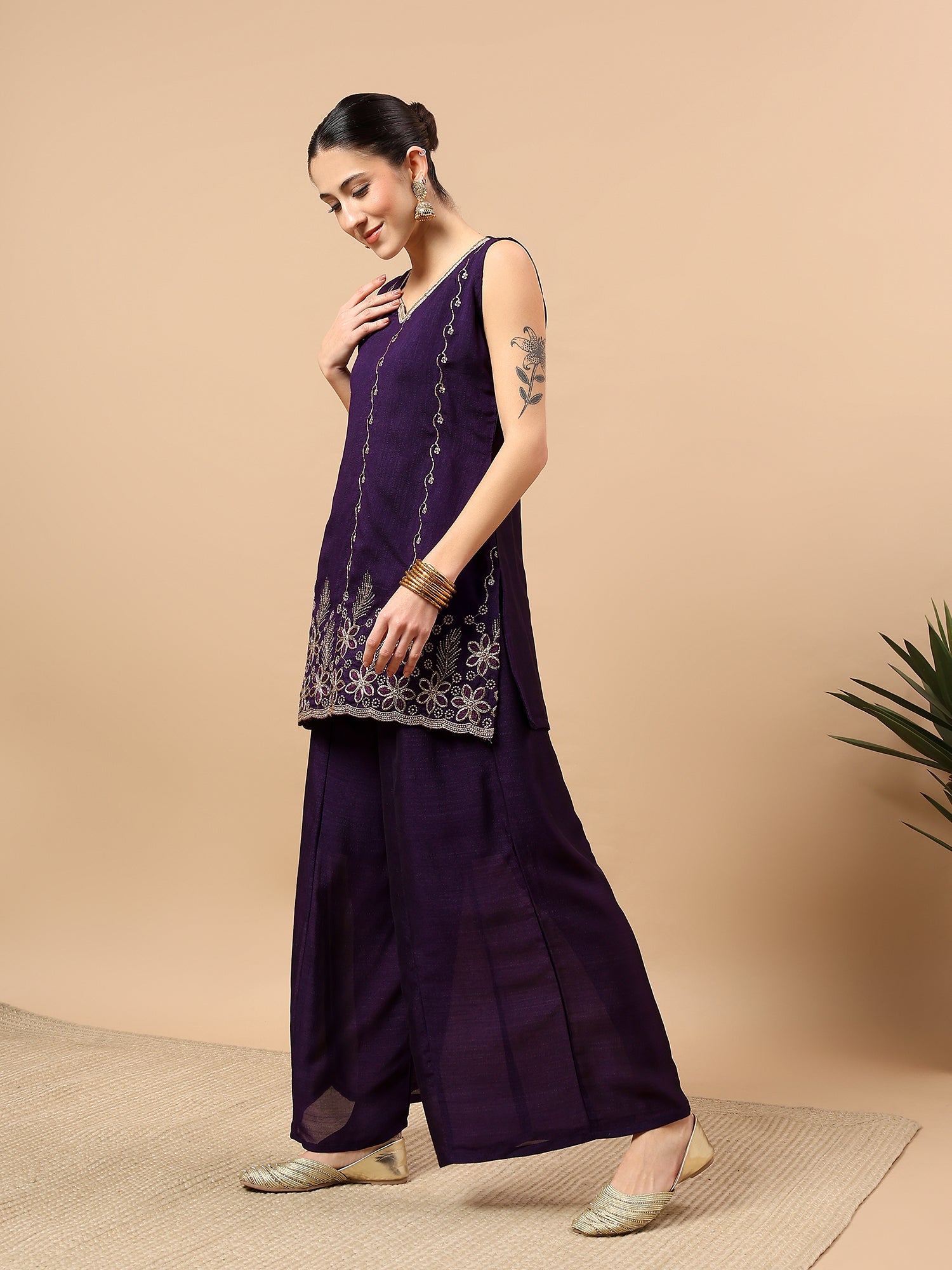 Women’s Embroidered Kurta Set with Palazzo & Dupatta | Festive Ethnic Wear by Rajkanika