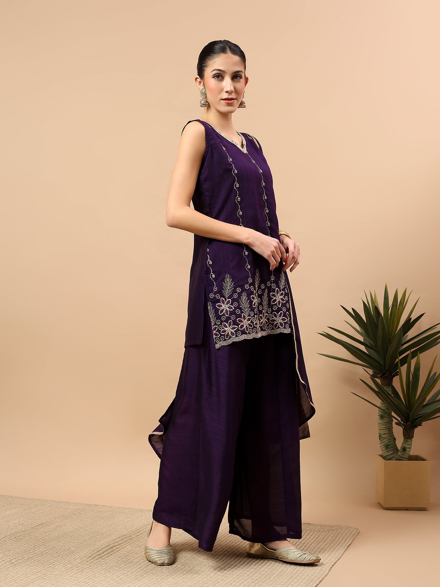 Women’s Embroidered Kurta Set with Palazzo & Dupatta | Festive Ethnic Wear by Rajkanika