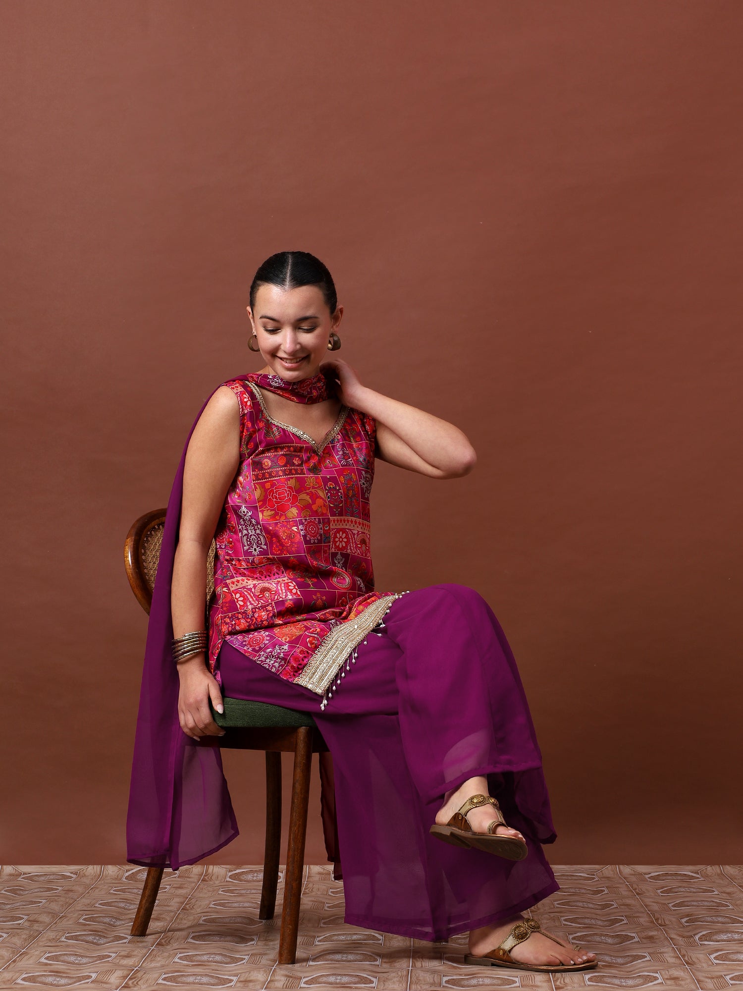 Women’s Printed Kurta Set with Palazzo & Dupatta | Festive Ethnic Wear by Rajkanika
