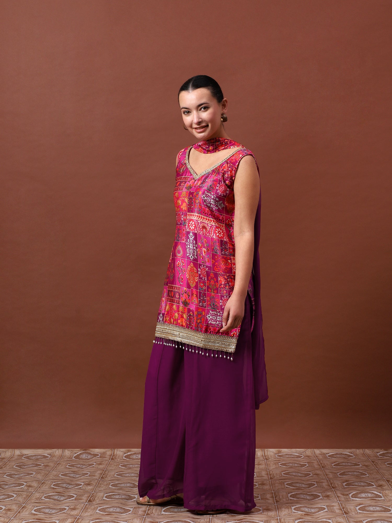 Women’s Printed Kurta Set with Palazzo & Dupatta | Festive Ethnic Wear by Rajkanika