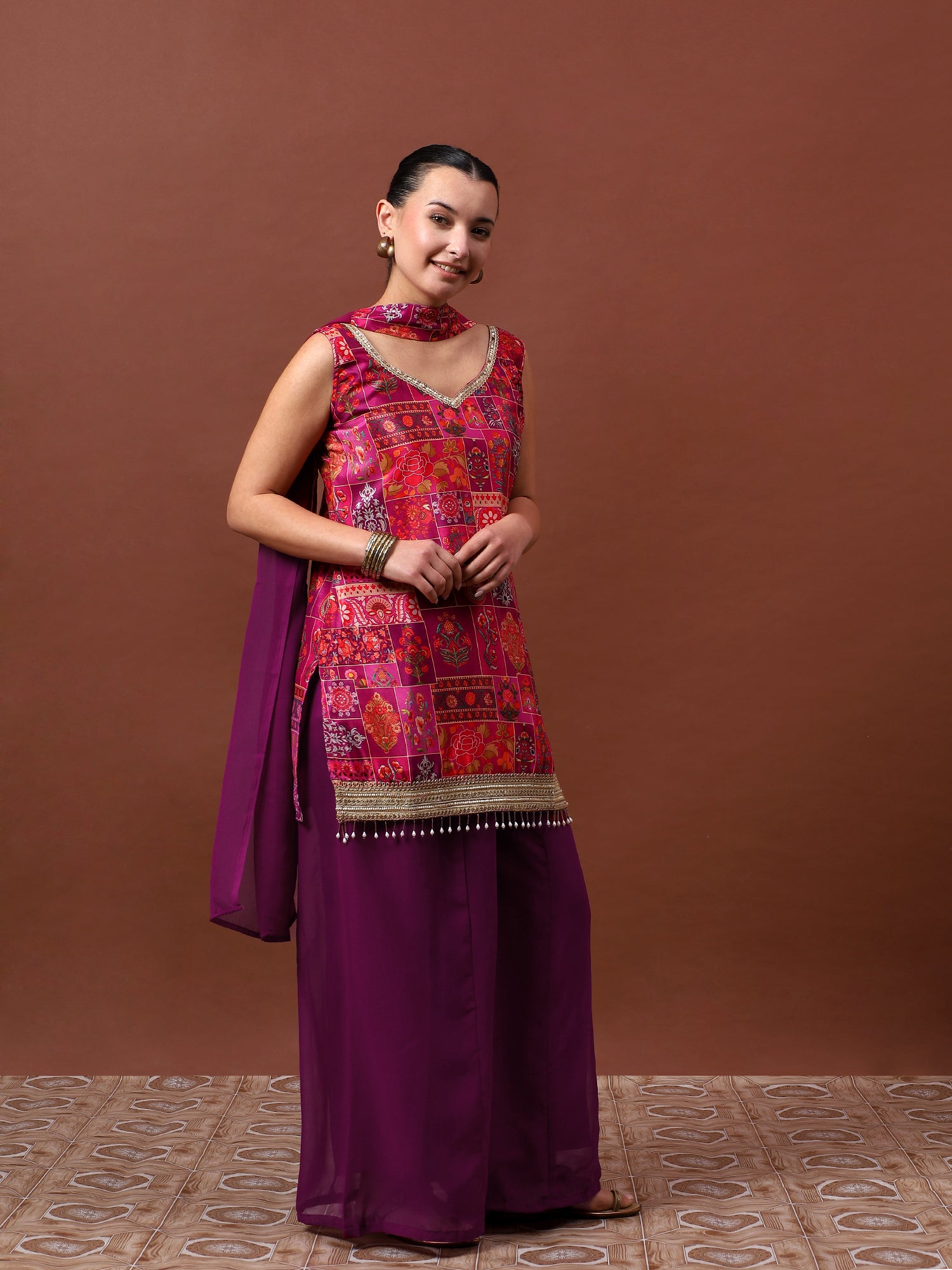 Women’s Printed Kurta Set with Palazzo & Dupatta | Festive Ethnic Wear by Rajkanika