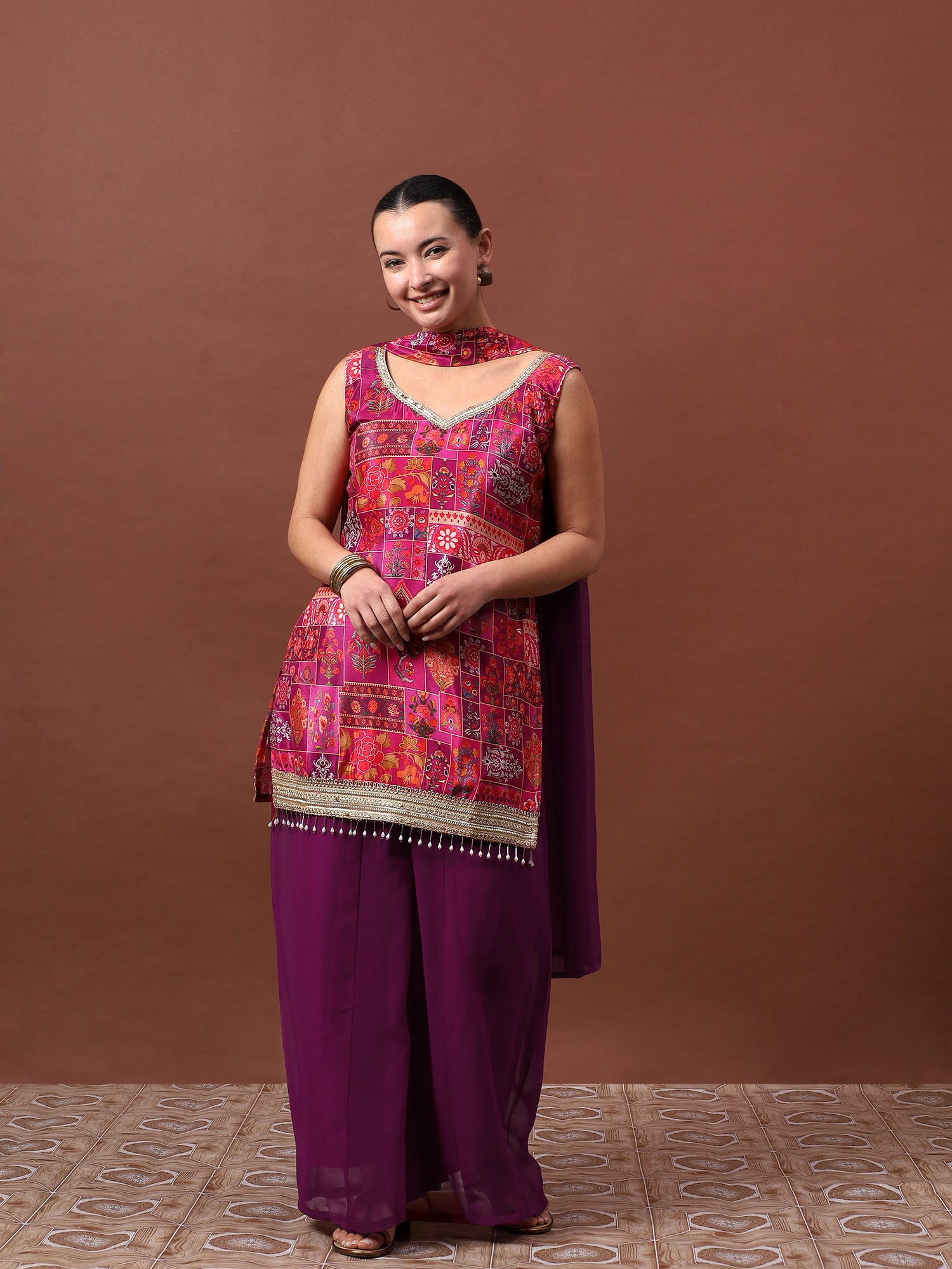 Women’s Printed Kurta Set with Palazzo & Dupatta | Festive Ethnic Wear by Rajkanika