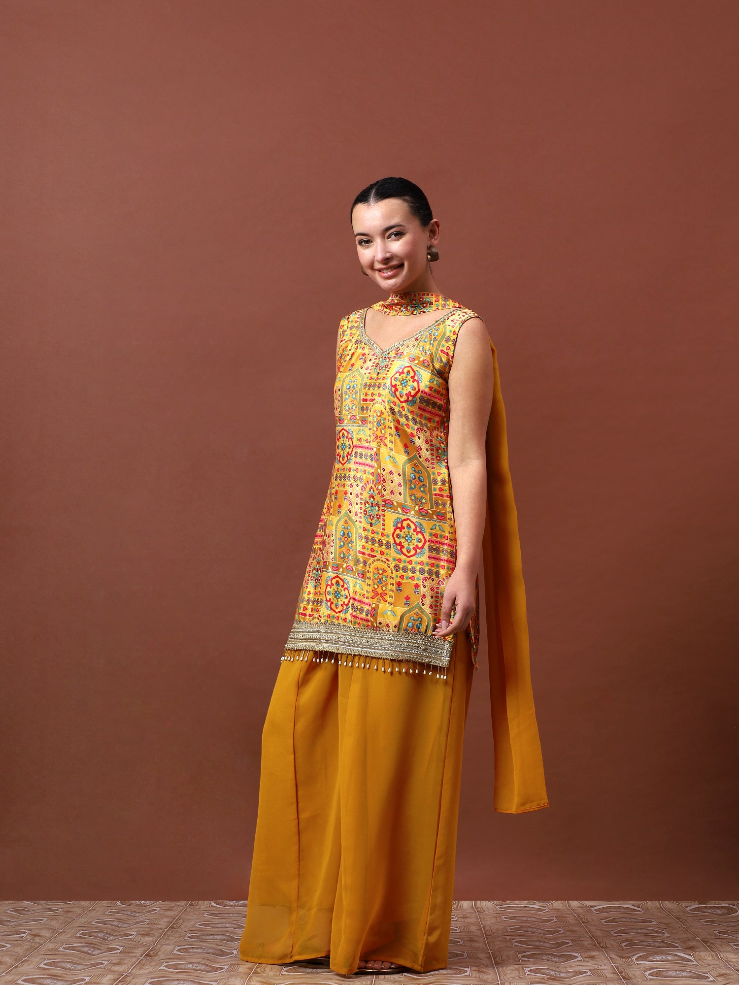 Women’s Printed Kurta Set with Palazzo & Dupatta | Festive Ethnic Wear by Rajkanika