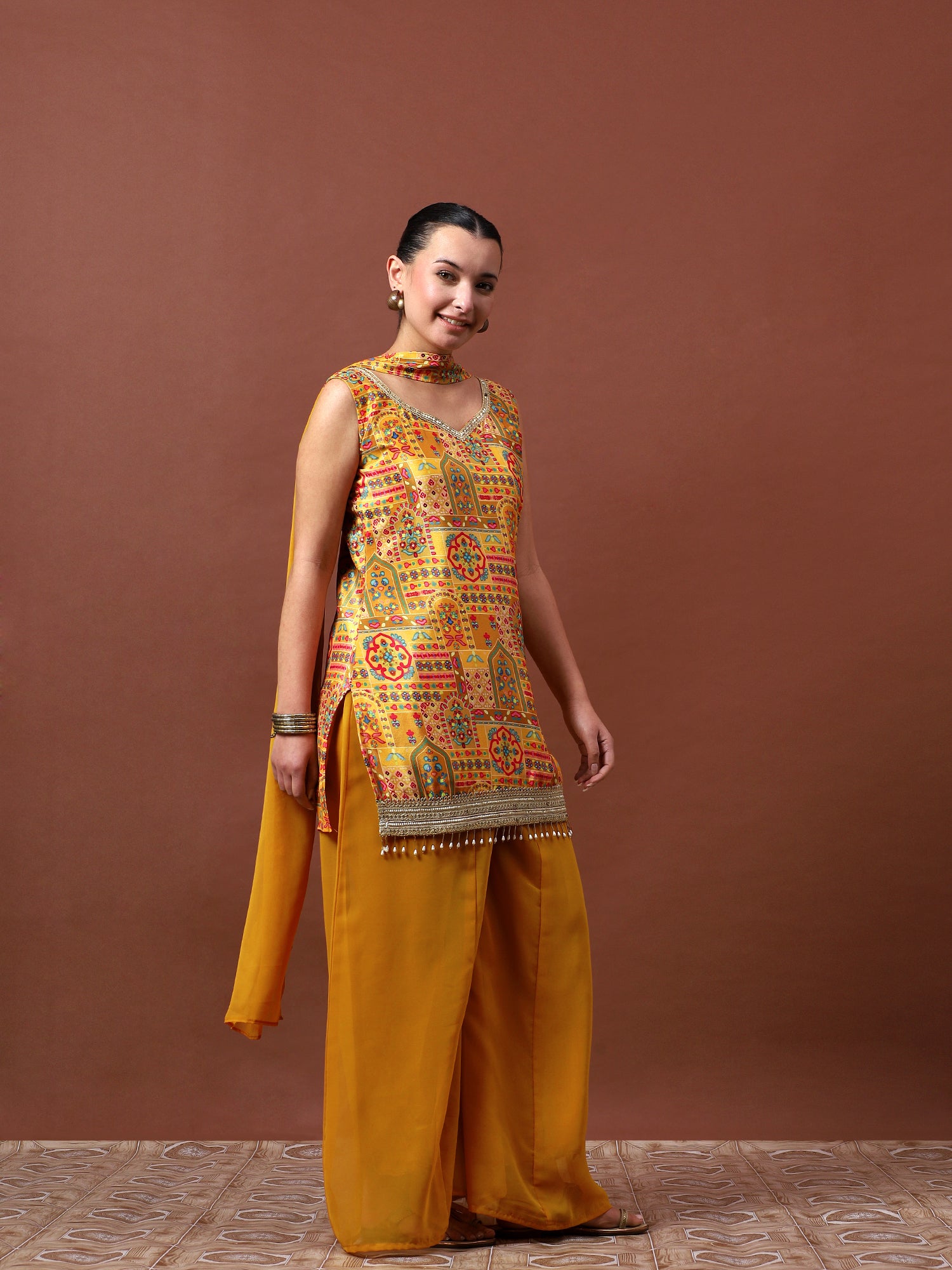 Women’s Printed Kurta Set with Palazzo & Dupatta | Festive Ethnic Wear by Rajkanika
