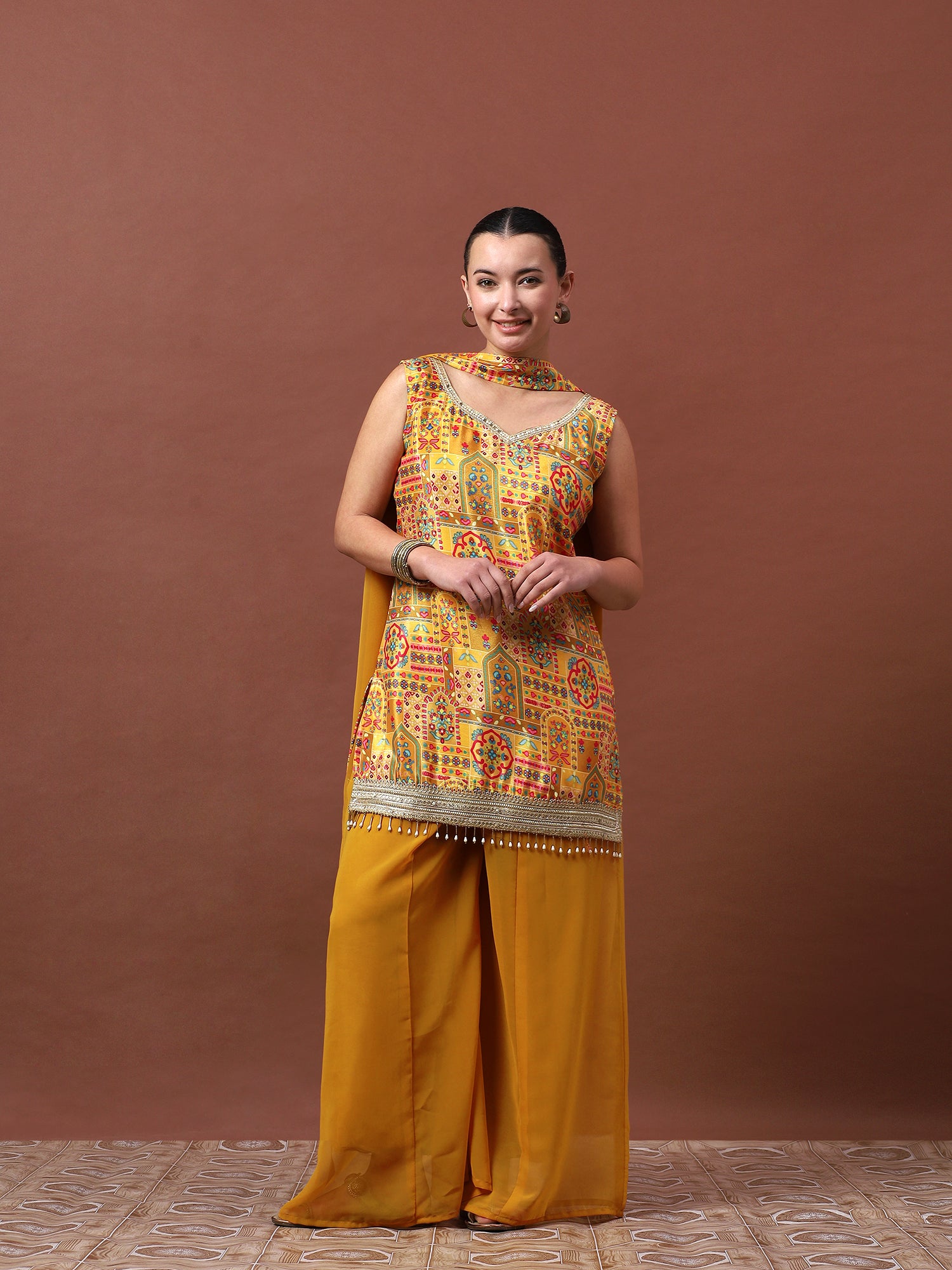 Women’s Printed Kurta Set with Palazzo & Dupatta | Festive Ethnic Wear by Rajkanika