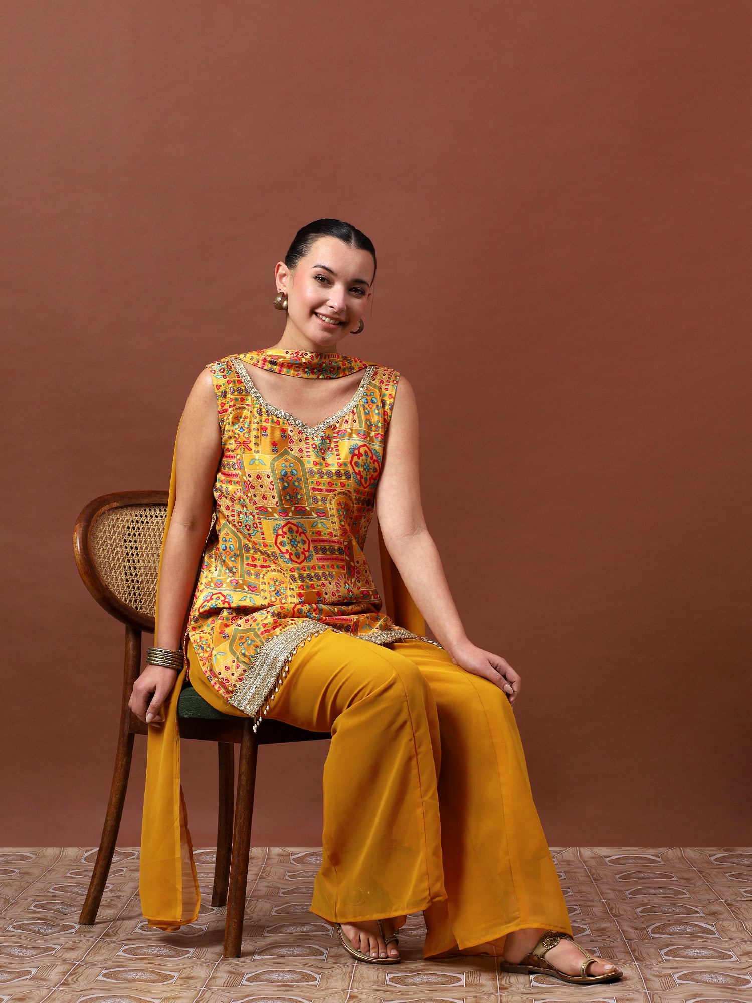 Women’s Printed Kurta Set with Palazzo & Dupatta | Festive Ethnic Wear by Rajkanika