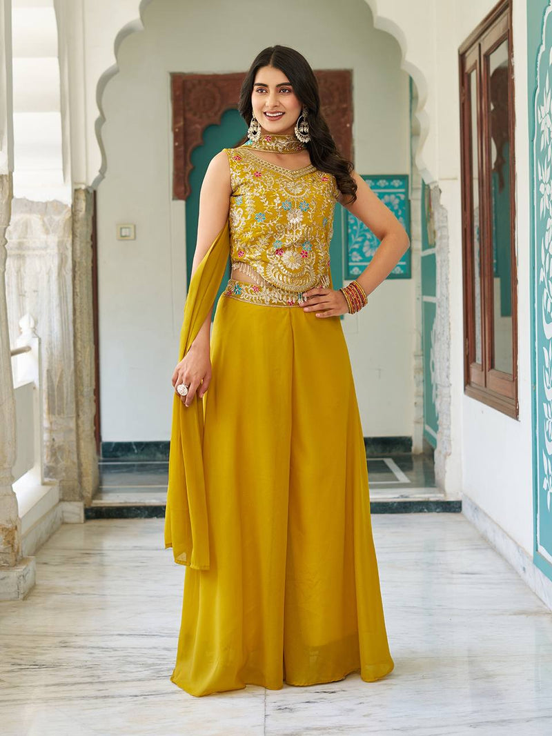 Women’s Embroidered Crop Top Palazzo Set with Dupatta | Festive & Wedding Ethnic Wear by Rajkanika