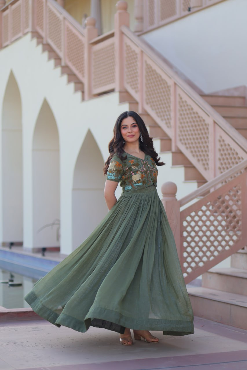 Women’s Embroidered Crop Top Lehenga Set | Designer Festive Ethnic Wear by Rajkanika