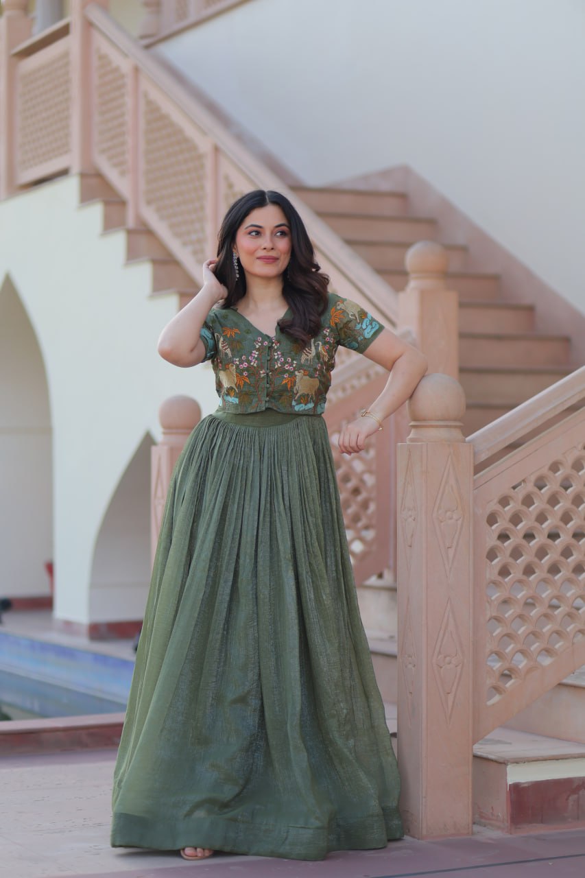 Women’s Embroidered Crop Top Lehenga Set | Designer Festive Ethnic Wear by Rajkanika