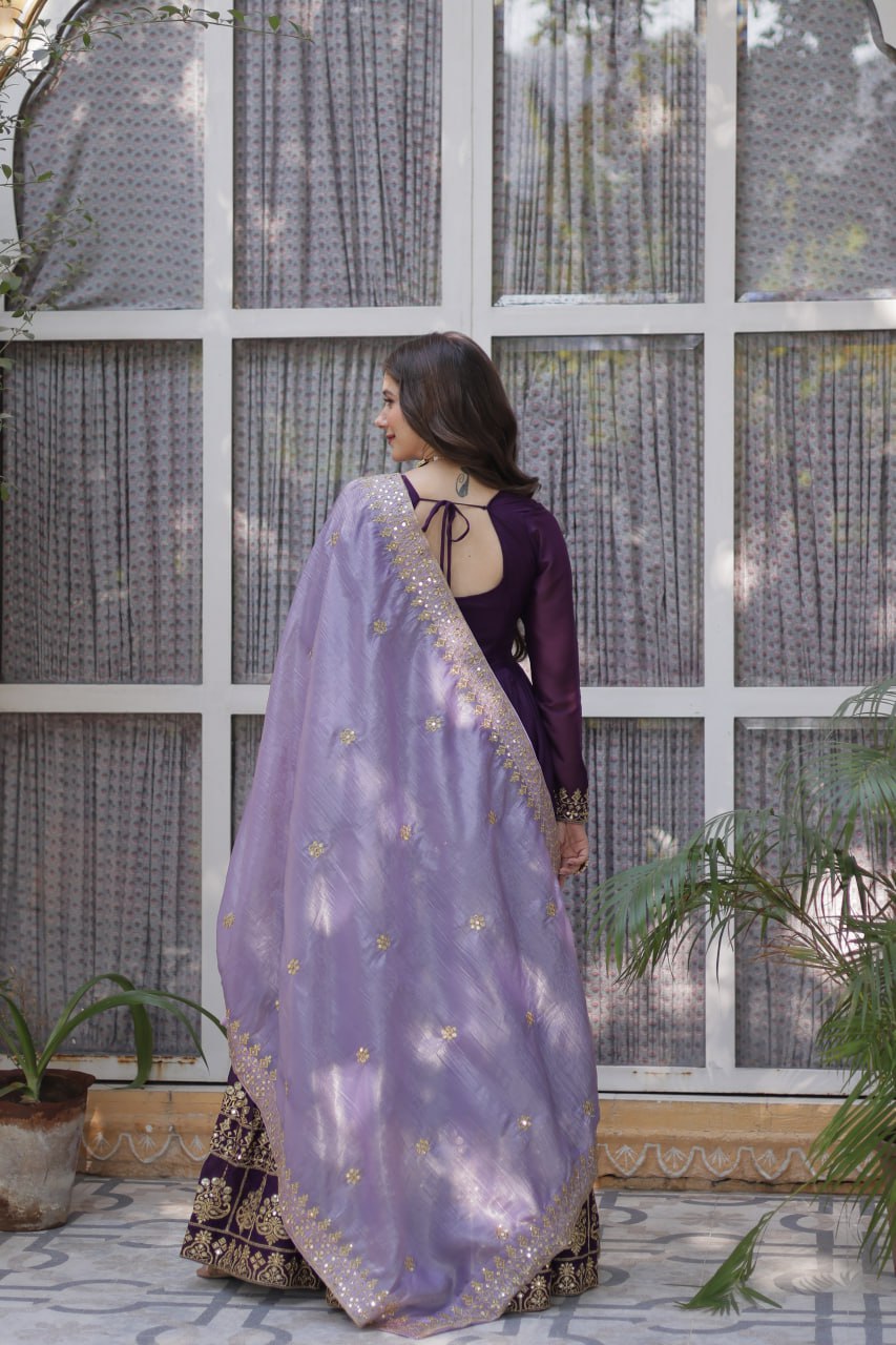 Women’s Purple Embroidered Anarkali Gown with Dupatta | Festive & Wedding Wear by Rajkanika