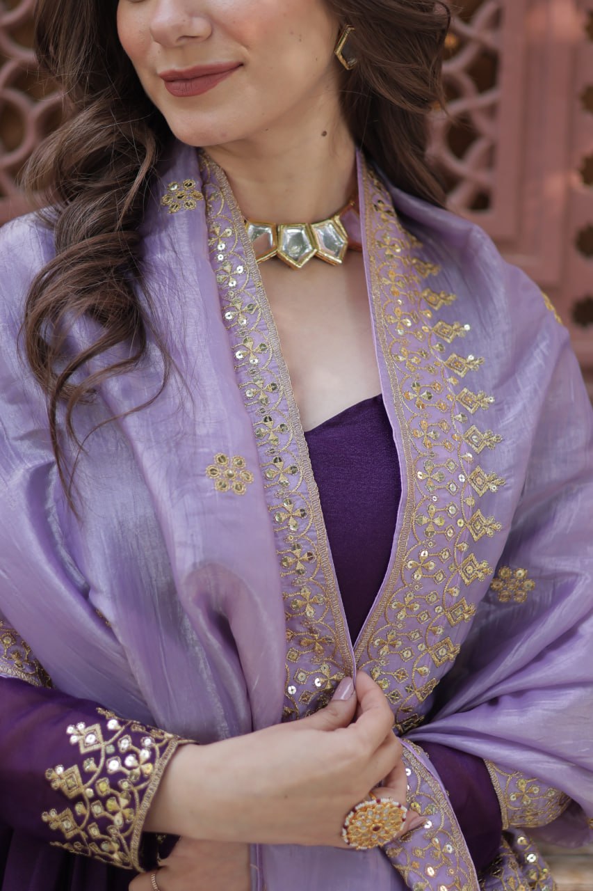 Women’s Purple Embroidered Anarkali Gown with Dupatta | Festive & Wedding Wear by Rajkanika