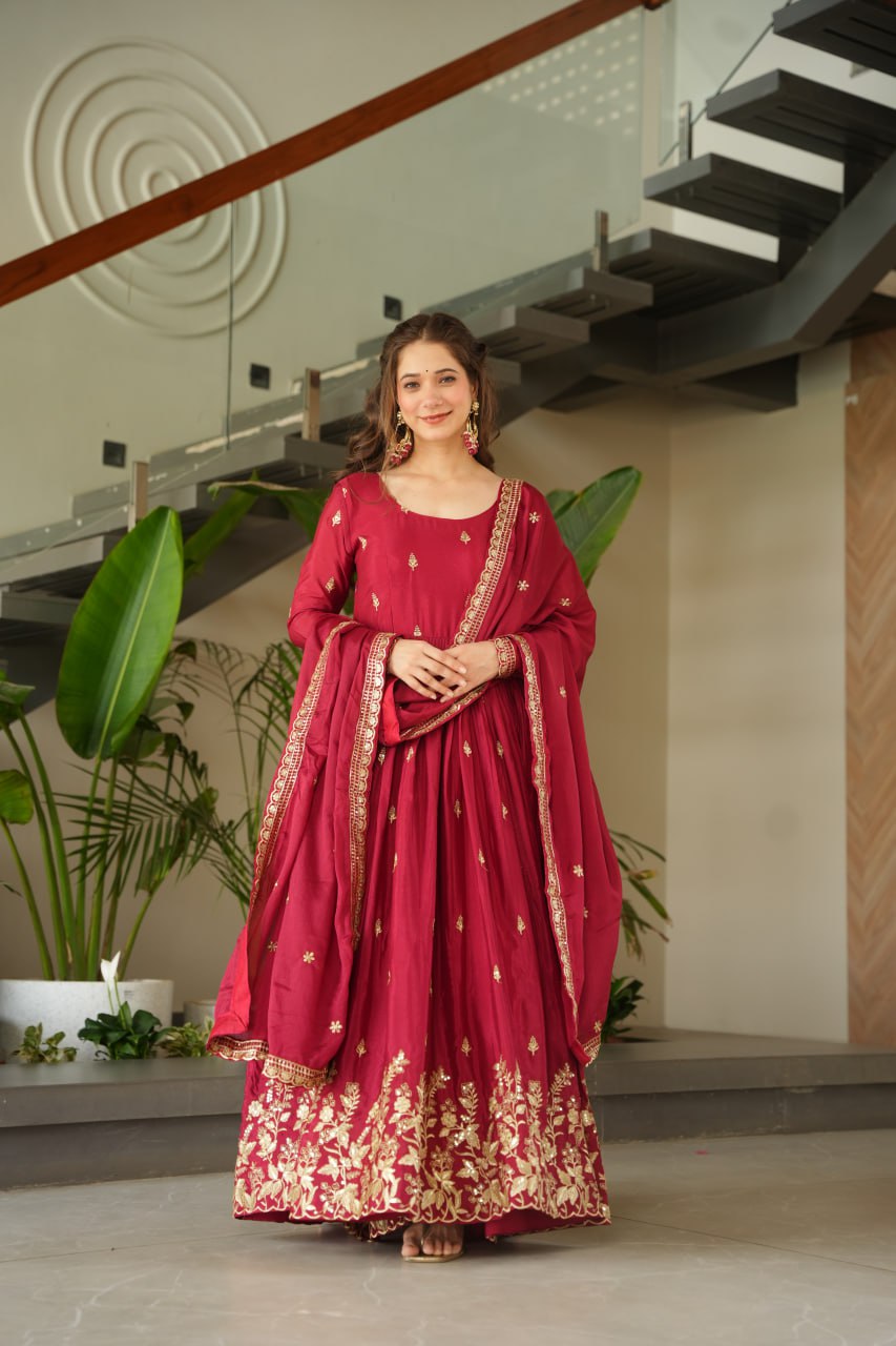 Women’s Heavy Embroidered Anarkali Gown with Dupatta | Wedding & Festive Wear by Rajkanika