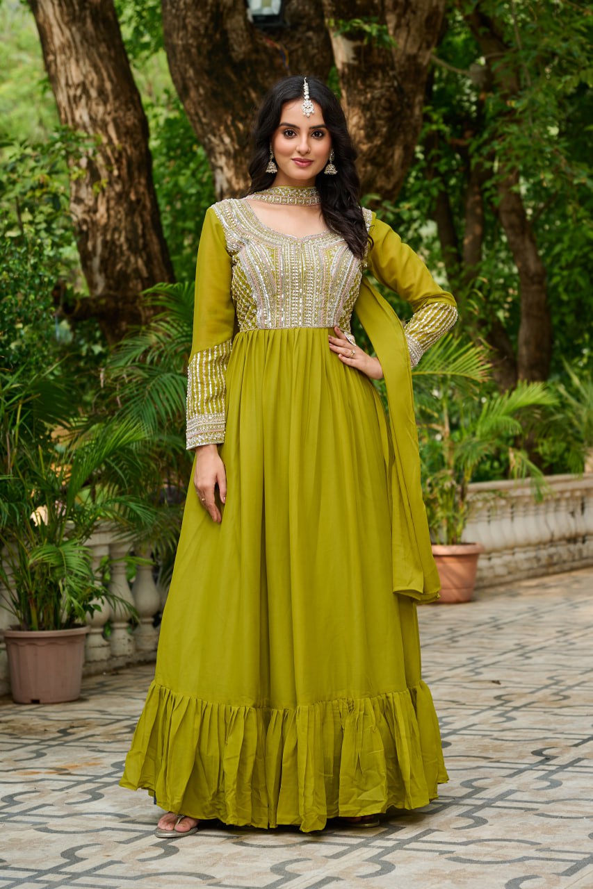 Women’s Embroidered Anarkali Gown with Dupatta | Festive & Wedding Wear by Rajkanika