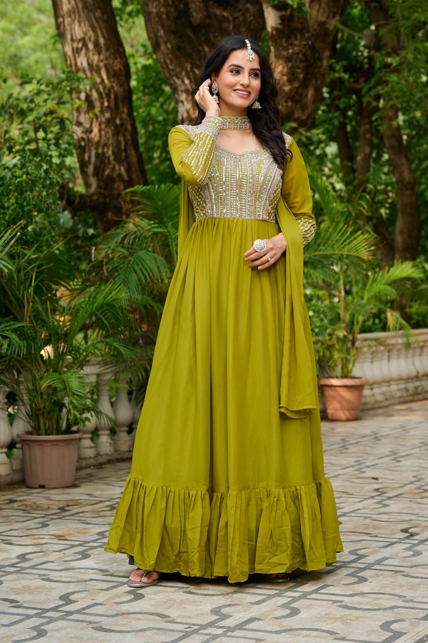 Women’s Embroidered Anarkali Gown with Dupatta | Festive & Wedding Wear by Rajkanika