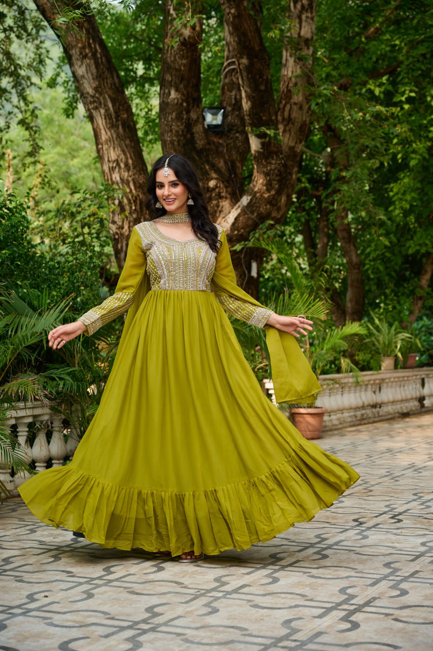 Women’s Embroidered Anarkali Gown with Dupatta | Festive & Wedding Wear by Rajkanika