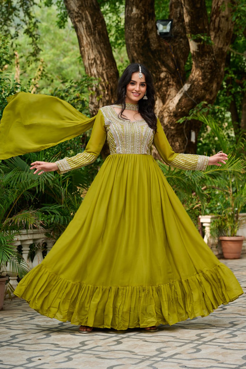 Women’s Embroidered Anarkali Gown with Dupatta | Festive & Wedding Wear by Rajkanika