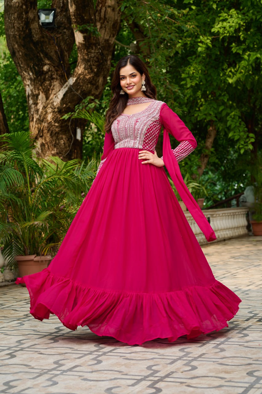 Women’s Embroidered Anarkali Gown with Dupatta | Festive & Wedding Wear by Rajkanika