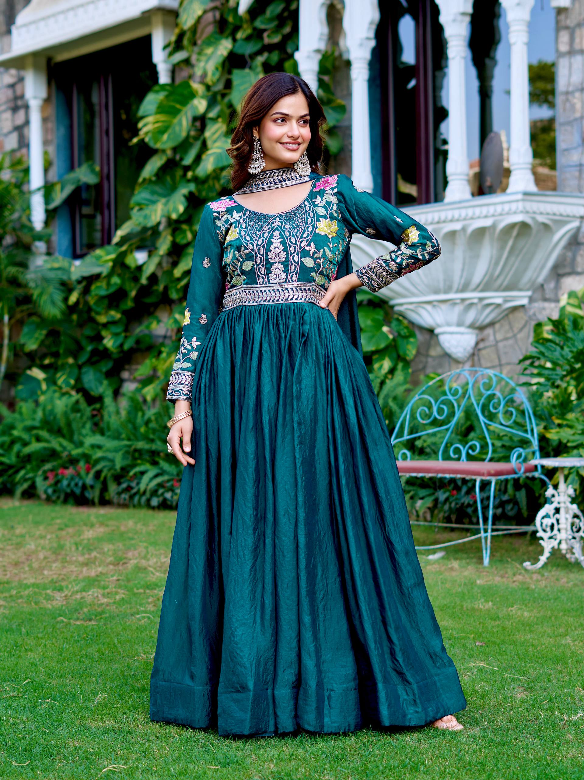Women’s Heavy Embroidered Anarkali Gown with Dupatta | Wedding & Festive Wear by Rajkanika