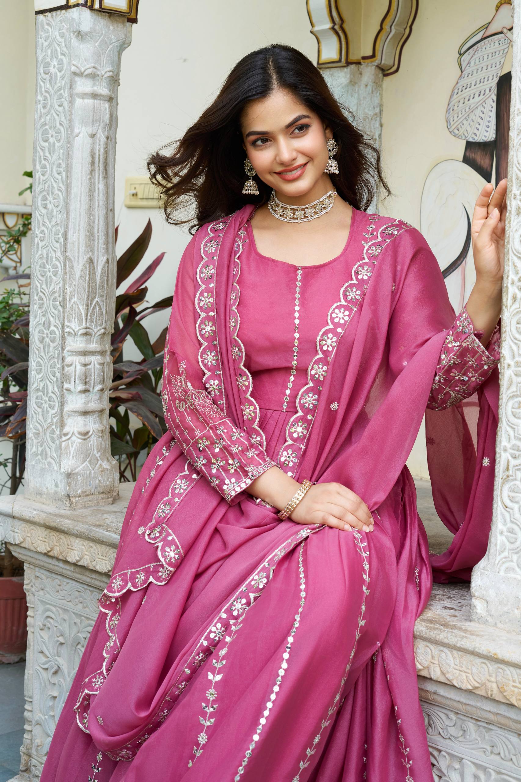 Women’s Embroidered Anarkali Gown Set with Dupatta | Festive & Wedding Ethnic Wear by Rajkanika