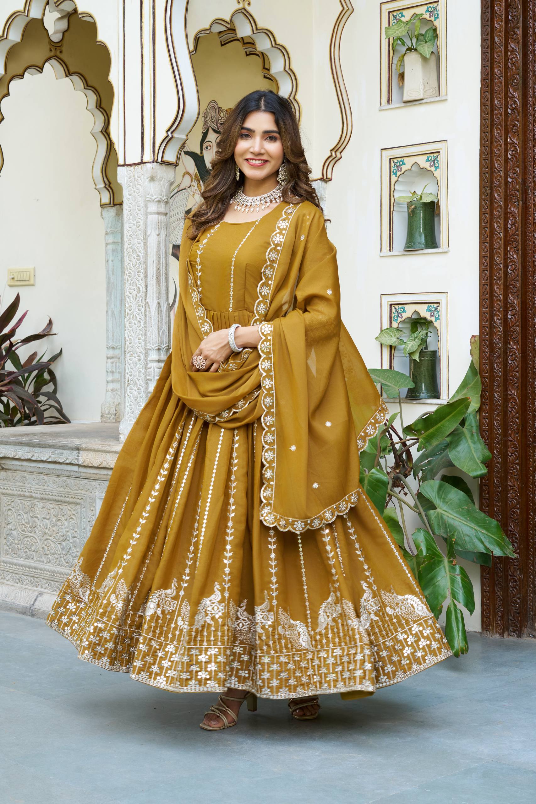 Women’s Embroidered Anarkali Gown Set with Dupatta | Festive & Wedding Ethnic Wear by Rajkanika