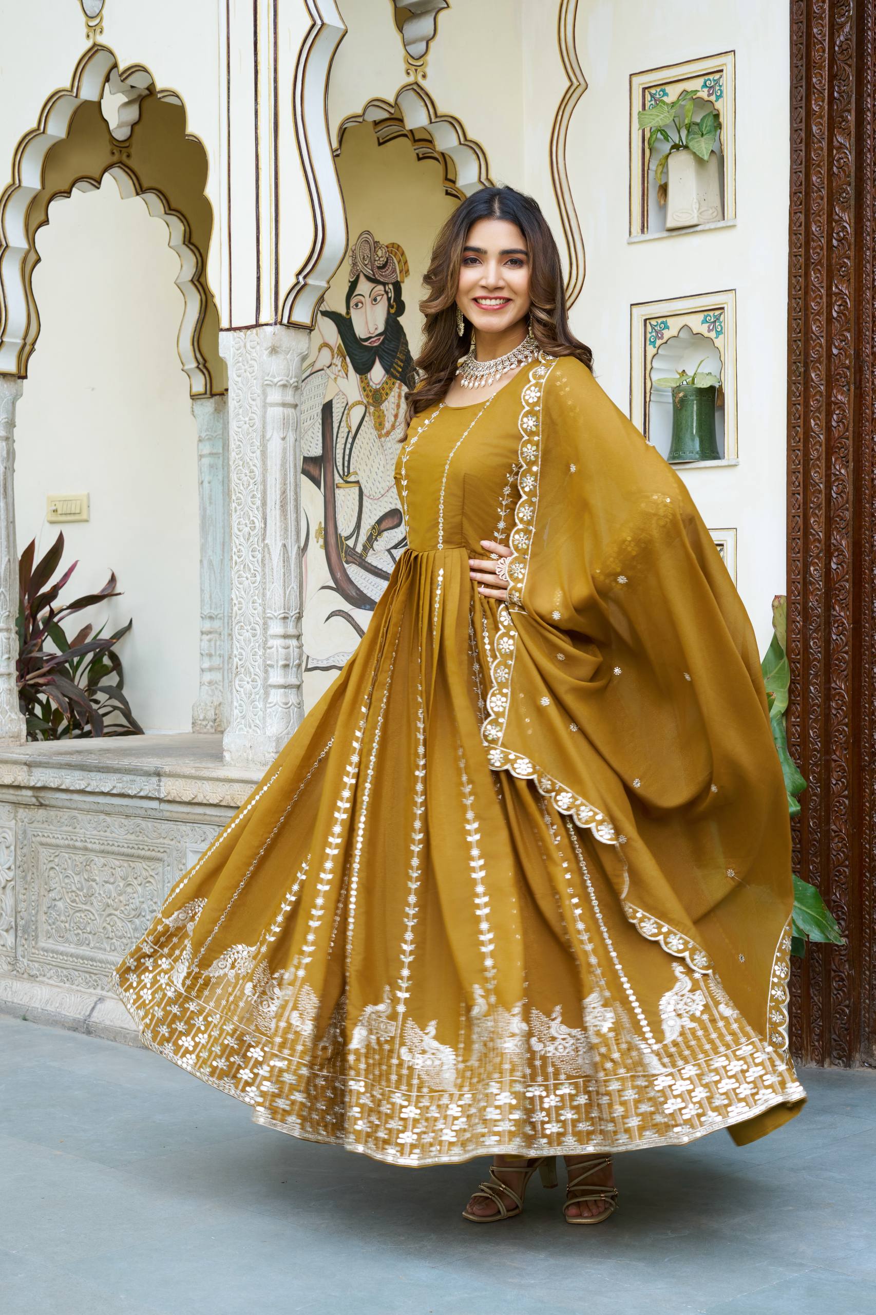 Women’s Embroidered Anarkali Gown Set with Dupatta | Festive & Wedding Ethnic Wear by Rajkanika