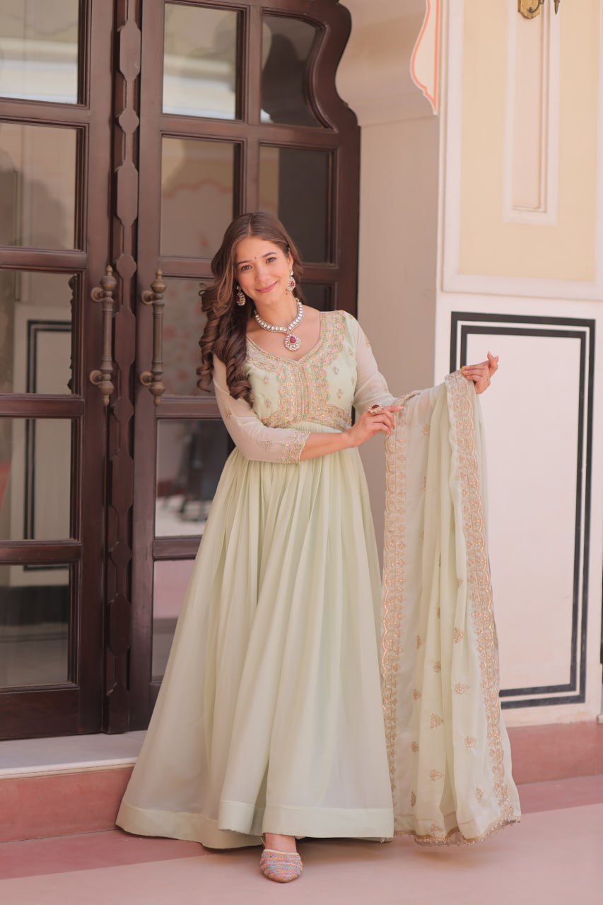 Women’s Embroidered Anarkali Kurta Set with Dupatta | Elegant Festive Wear by Rajkanika