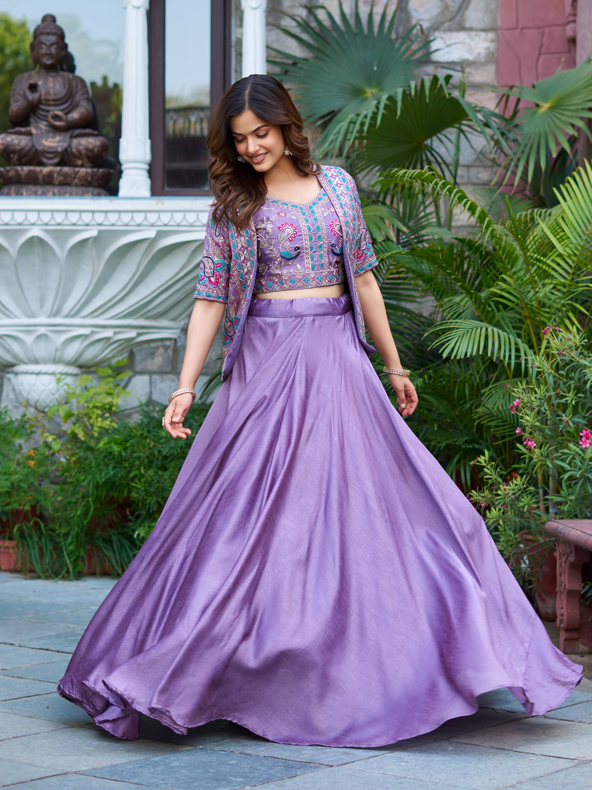 Women’s Jacket Style Lehenga Set with Embroidered Crop Top & Flared Skirt | Festive & Wedding Wear by Rajkanika