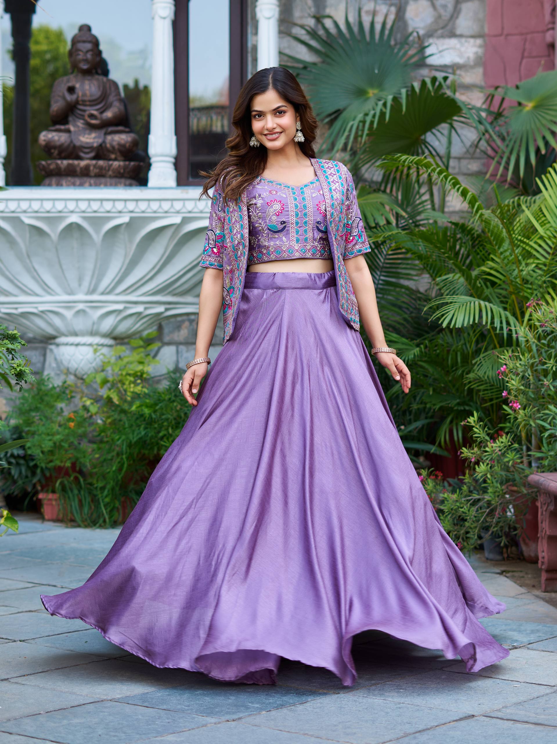 Women’s Jacket Style Lehenga Set with Embroidered Crop Top & Flared Skirt | Festive & Wedding Wear by Rajkanika