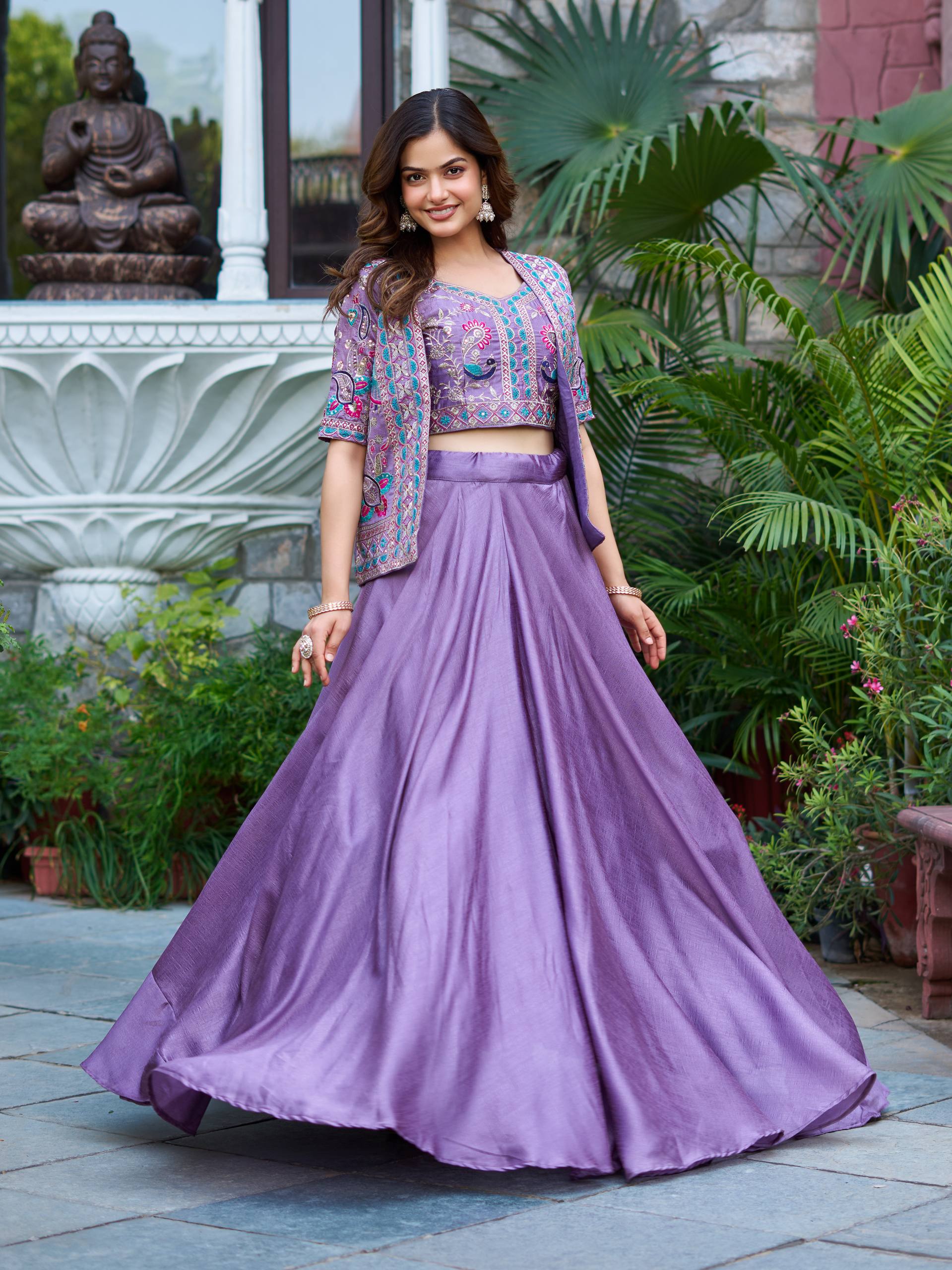 Women’s Jacket Style Lehenga Set with Embroidered Crop Top & Flared Skirt | Festive & Wedding Wear by Rajkanika