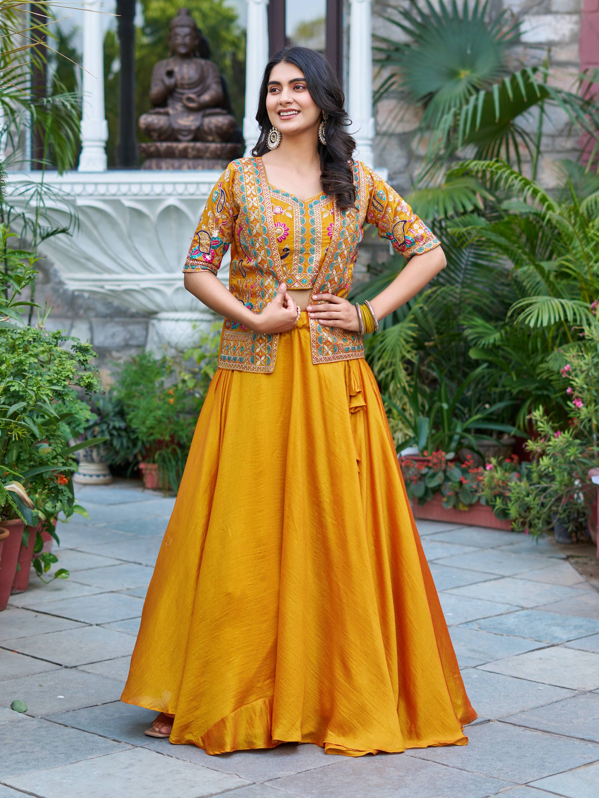 Women’s Jacket Style Lehenga Set with Embroidered Crop Top & Flared Skirt | Festive & Wedding Wear by Rajkanika