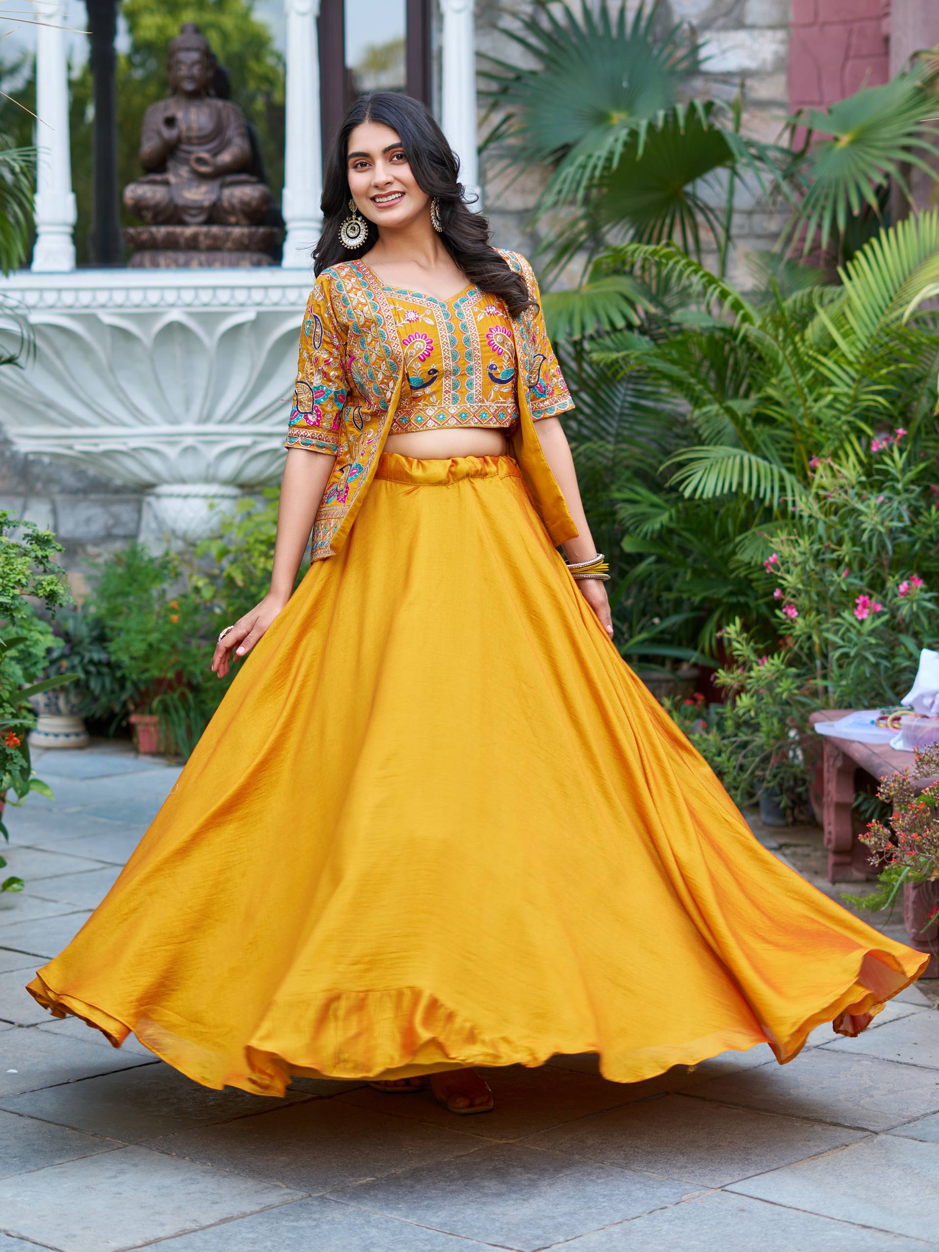Women’s Jacket Style Lehenga Set with Embroidered Crop Top & Flared Skirt | Festive & Wedding Wear by Rajkanika