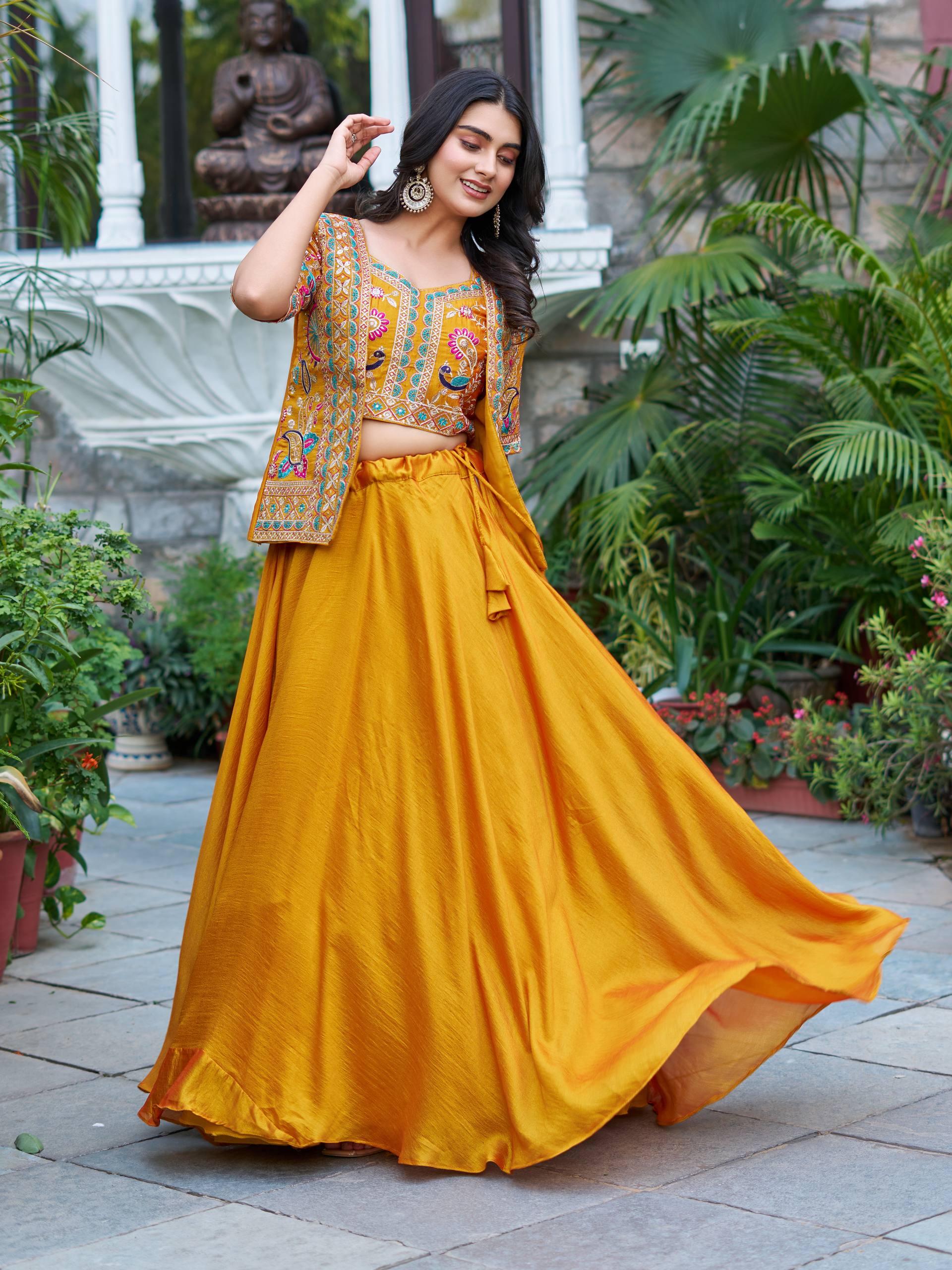 Women’s Jacket Style Lehenga Set with Embroidered Crop Top & Flared Skirt | Festive & Wedding Wear by Rajkanika