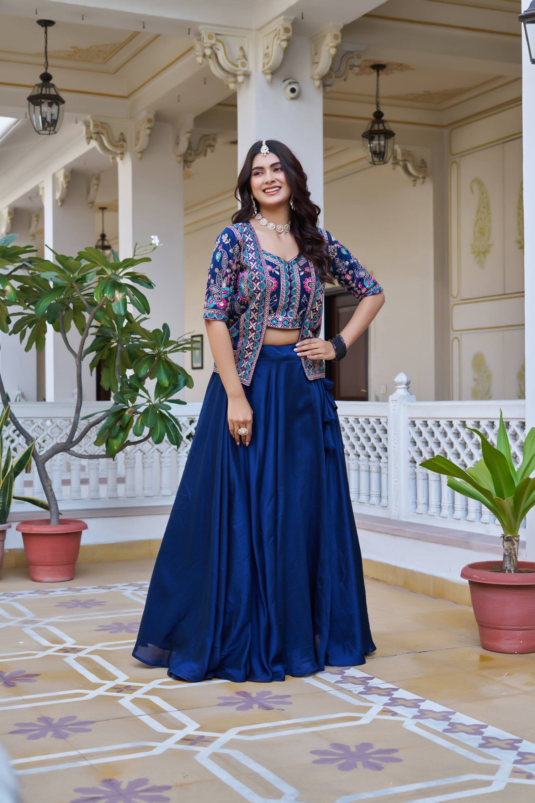 Women’s Jacket Style Lehenga Set with Embroidered Crop Top & Flared Skirt | Festive & Wedding Wear by Rajkanika