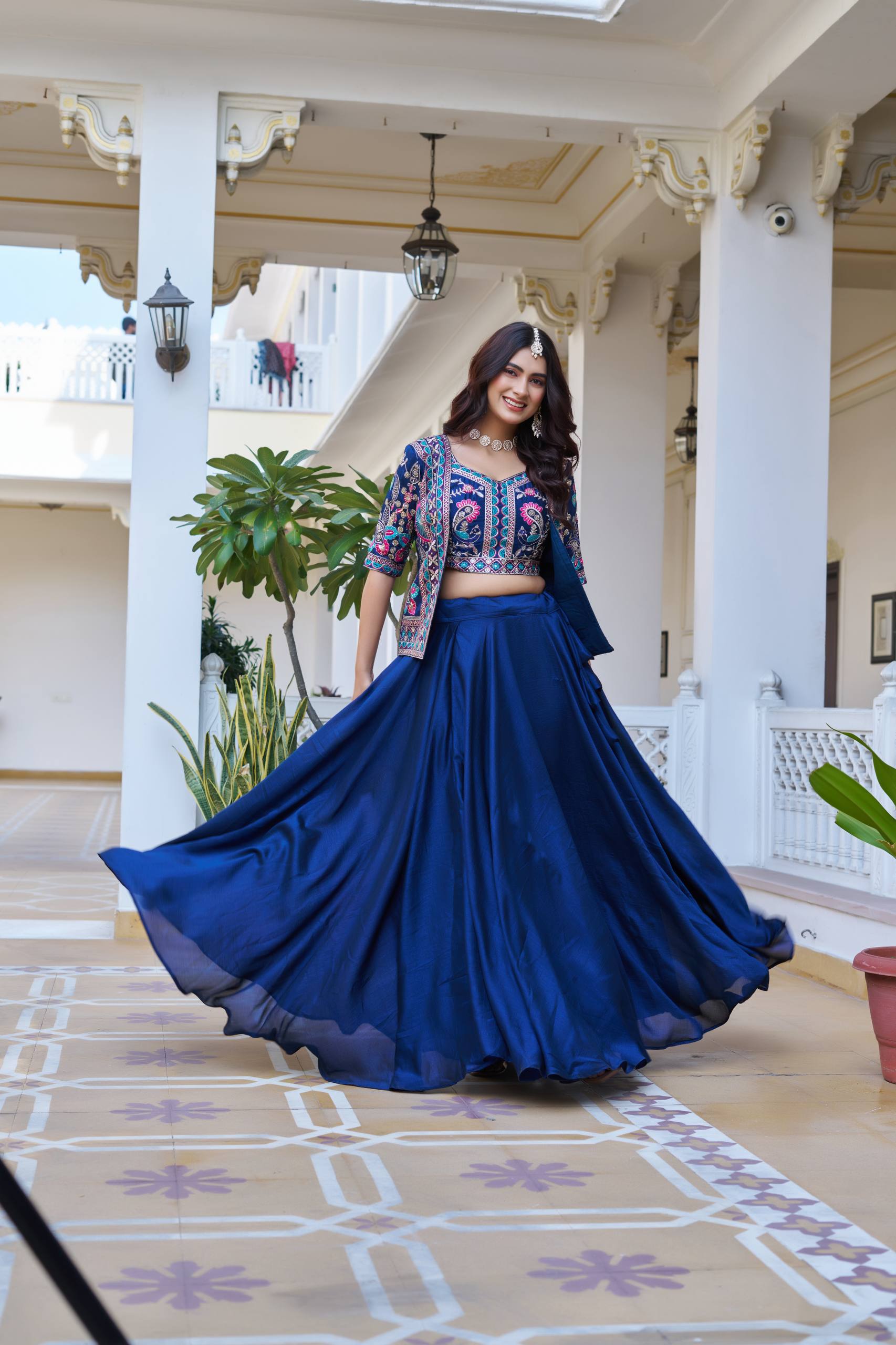 Women’s Jacket Style Lehenga Set with Embroidered Crop Top & Flared Skirt | Festive & Wedding Wear by Rajkanika