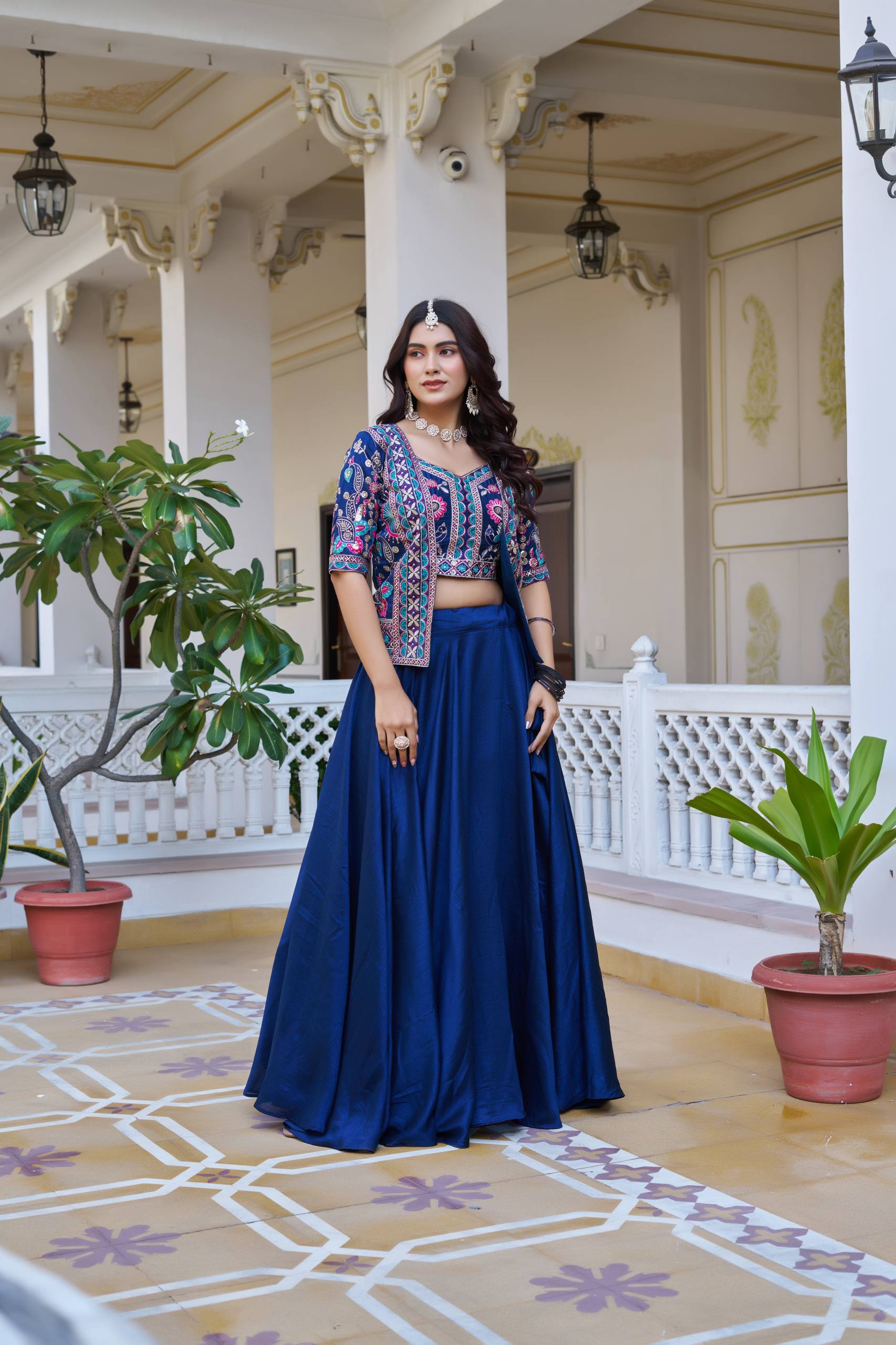 Women’s Jacket Style Lehenga Set with Embroidered Crop Top & Flared Skirt | Festive & Wedding Wear by Rajkanika