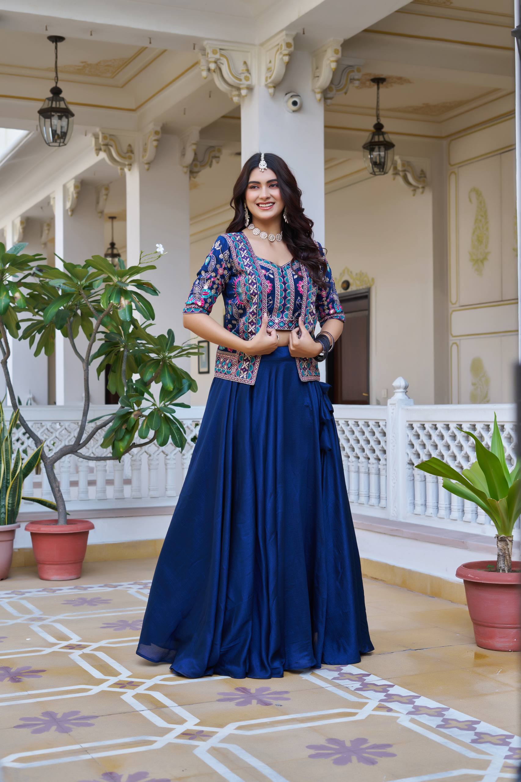 Women’s Jacket Style Lehenga Set with Embroidered Crop Top & Flared Skirt | Festive & Wedding Wear by Rajkanika