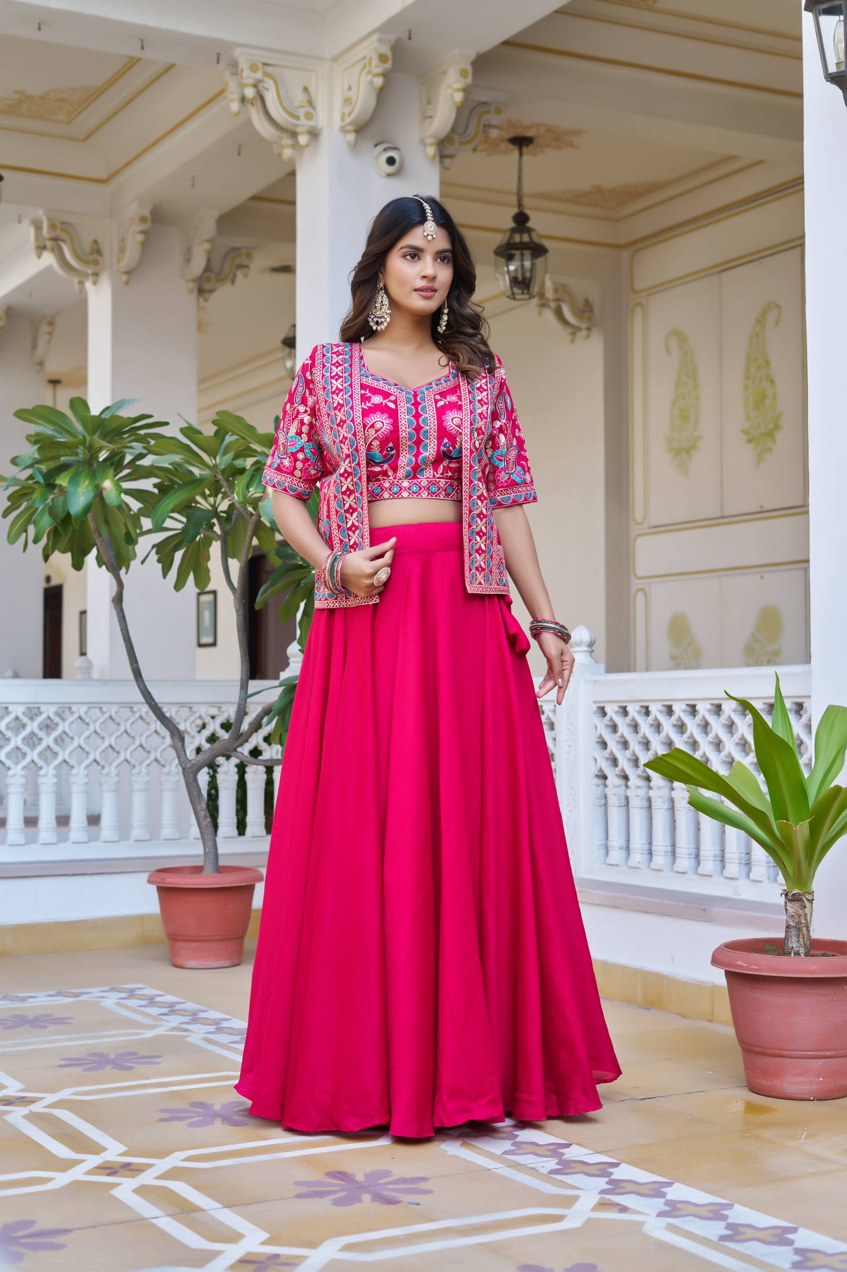 Women’s Jacket Style Lehenga Set with Embroidered Crop Top & Flared Skirt | Festive & Wedding Wear by Rajkanika