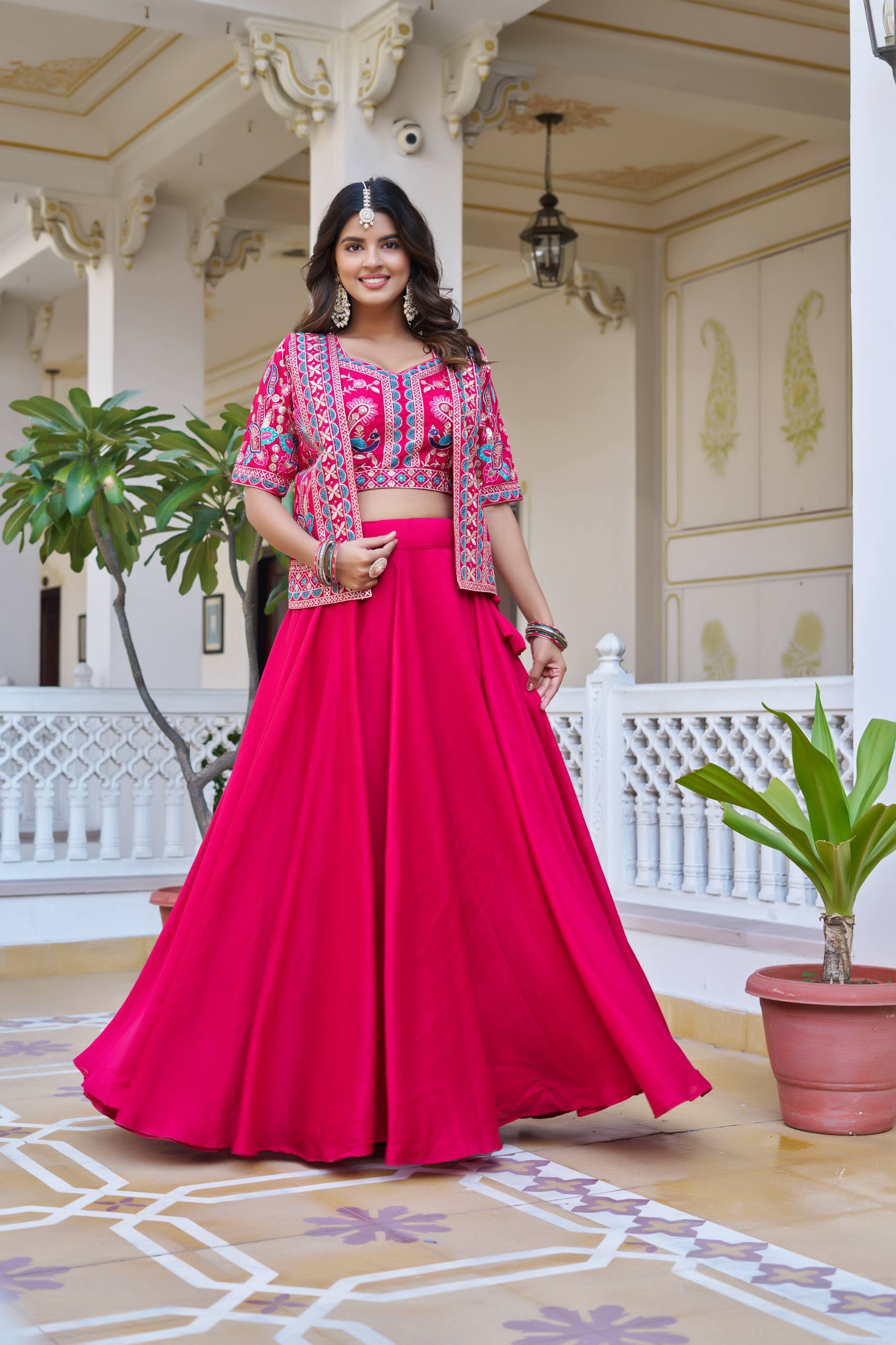 Women’s Jacket Style Lehenga Set with Embroidered Crop Top & Flared Skirt | Festive & Wedding Wear by Rajkanika
